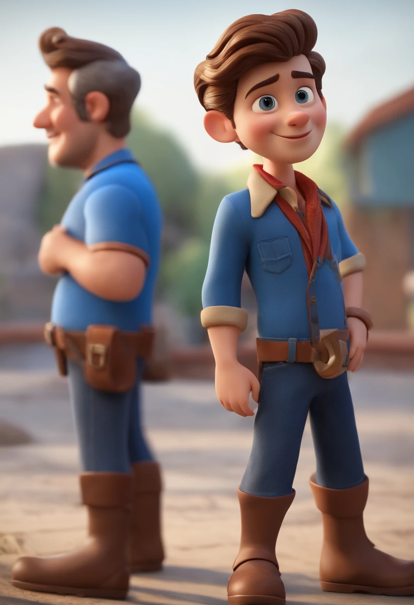 personagem dos desenhos animados de um homem com olhos azuis e uma camisa azul, animation character, Caractere estilizado, animation style rendering, 3D estilizado, Arnold Maya render, 3 d render stylized, toon render keyshot, Personagem 3D, Personagem 3D, 3d rendering stylized, 3 d character render, personagem de desenho animado, Personagem de close up, Pose de personagem, (Estilo Pixar) (master part:1.2) (Bokeh) (best quality) (pele detalhada) (textura detalhada) (8k) (argila) (Cinematic lighting) (foco nítido