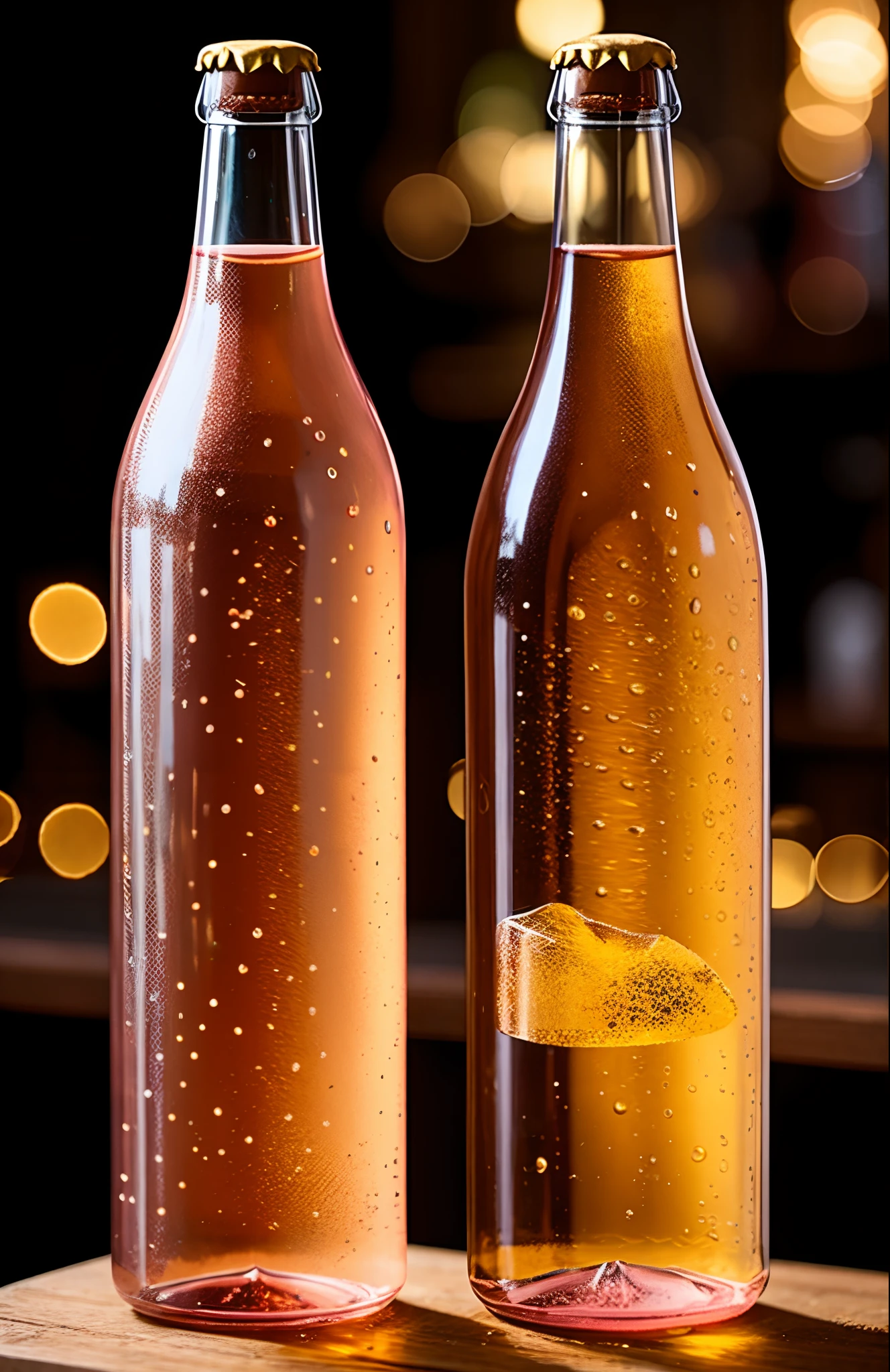 25cl transparent beer bottle with a sparkling rosé capsule with a label that says Gusti