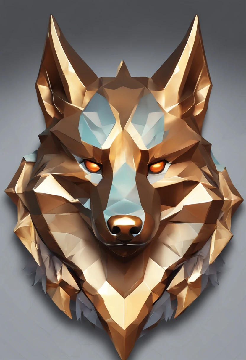 Game medallion with close-up of metal fox head with crown,Close-up of fox head,Estilo de Arte Hearthstone, arte estilo hearthstone, Arte conceitual de Hearthstone, Arte conceitual do jogo Riot, Estilo de League of Legends, iconic character splash art, Coroa de League of Legends,Emblema do jogo,Penas de metal circundantes,cobre ouro,C4D render,menos detalhes,menos detalhamento,Huge metal fox head in the middle,The head has beautiful gemstones