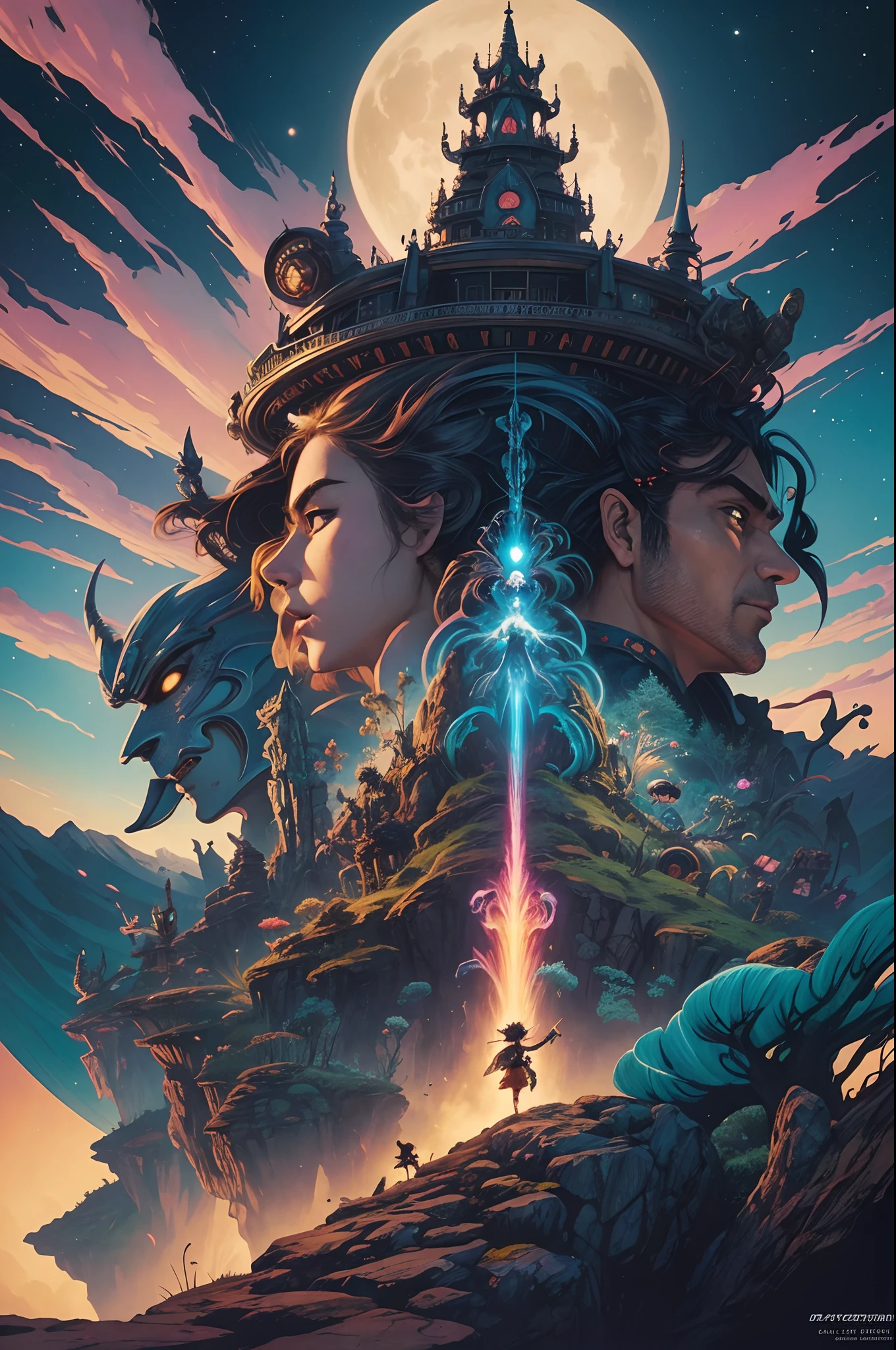 high quality, highly detailed, Imagine a mesmerizing illustration inspired by the fusion of Yoko Honda, Sir John Tenniel, and Frank Frazetta, blend Honda's retro-futuristic aesthetic, Tenniel's iconic and whimsical characters from Alice in Wonderland, and Frazetta's dynamic and epic fantasy style, The central theme revolve around a surreal journey through a vibrant and otherworldly landscape, featuring characters with a nostalgic yet futuristic twist, set against a backdrop of fantastical realms and imaginative creatures, The color palette would be a harmonious combination of Honda's neon-infused retro tones, Tenniel's classic and whimsical colors, and Frazetta's rich and dramatic hues, by yukisakura, high detailed,