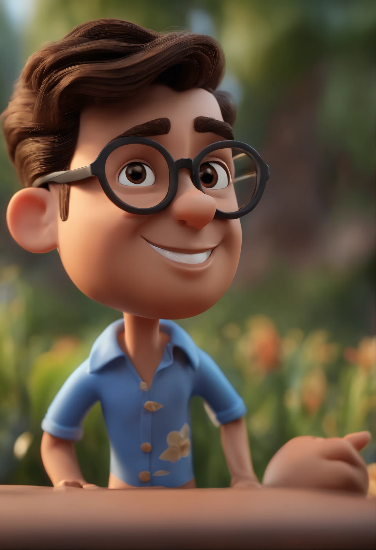 Cartoon character of a man with black glasses and a blue shirt, animation character, Caractere estilizado, animation style rendering, 3D estilizado, Arnold Maya render, 3 d render stylized, toon render keyshot, Personagem 3D, Personagem 3D, 3d rendering stylized, 3 d character render, personagem de desenho animado, Personagem de close up, Pose de personagem,  (Estilo Pixar) (master part:1.2) (Bokeh) (best quality) (pele detalhada) (textura detalhada) (8k) (argila) (Cinematic lighting) (foco nítido