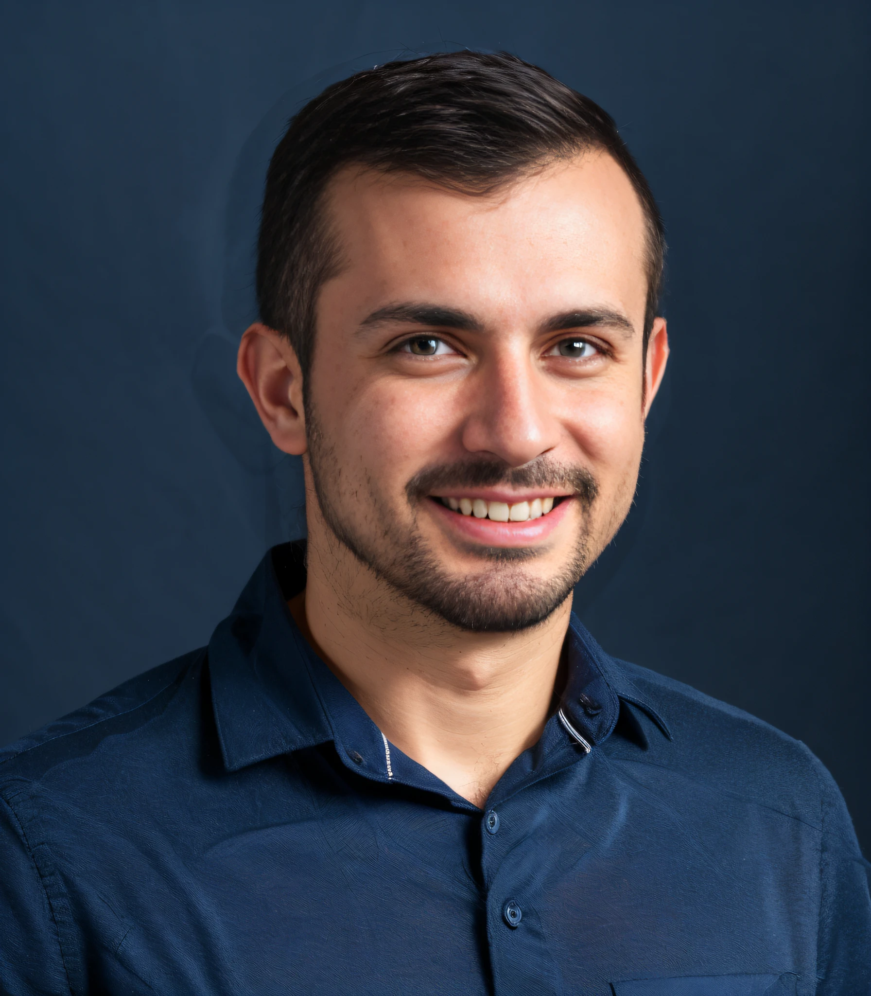 smiling man in blue shirt with dark background and dark blue background, edin durmisevic, aykut aydogdu, bogdan rezunenko, george patsouras, christian dimitrov, professional profile photo, george doutsiopoulos, enes dirig, ivan laliashvili, eytan zana, nekro petros afshar, professional picture