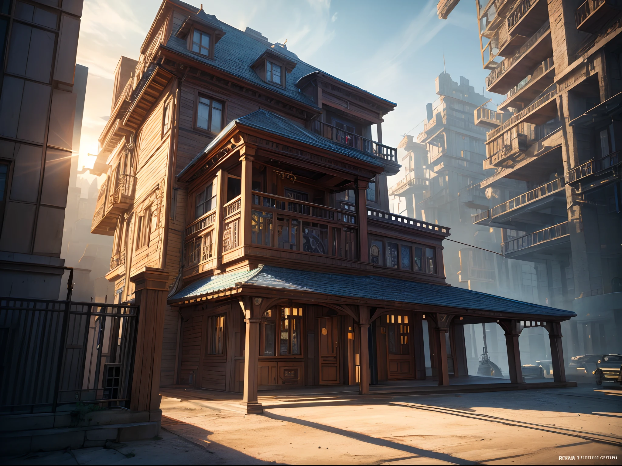 Ultra modern steampunk house, ultra hd, realistic, vivid colors, highly detailed, UHD drawing, pen and ink, perfect composition, beautiful detailed intricate insanely detailed octane render trending on artstation, 8k artistic photography, photorealistic concept art, soft natural volumetric cinematic perfect light
