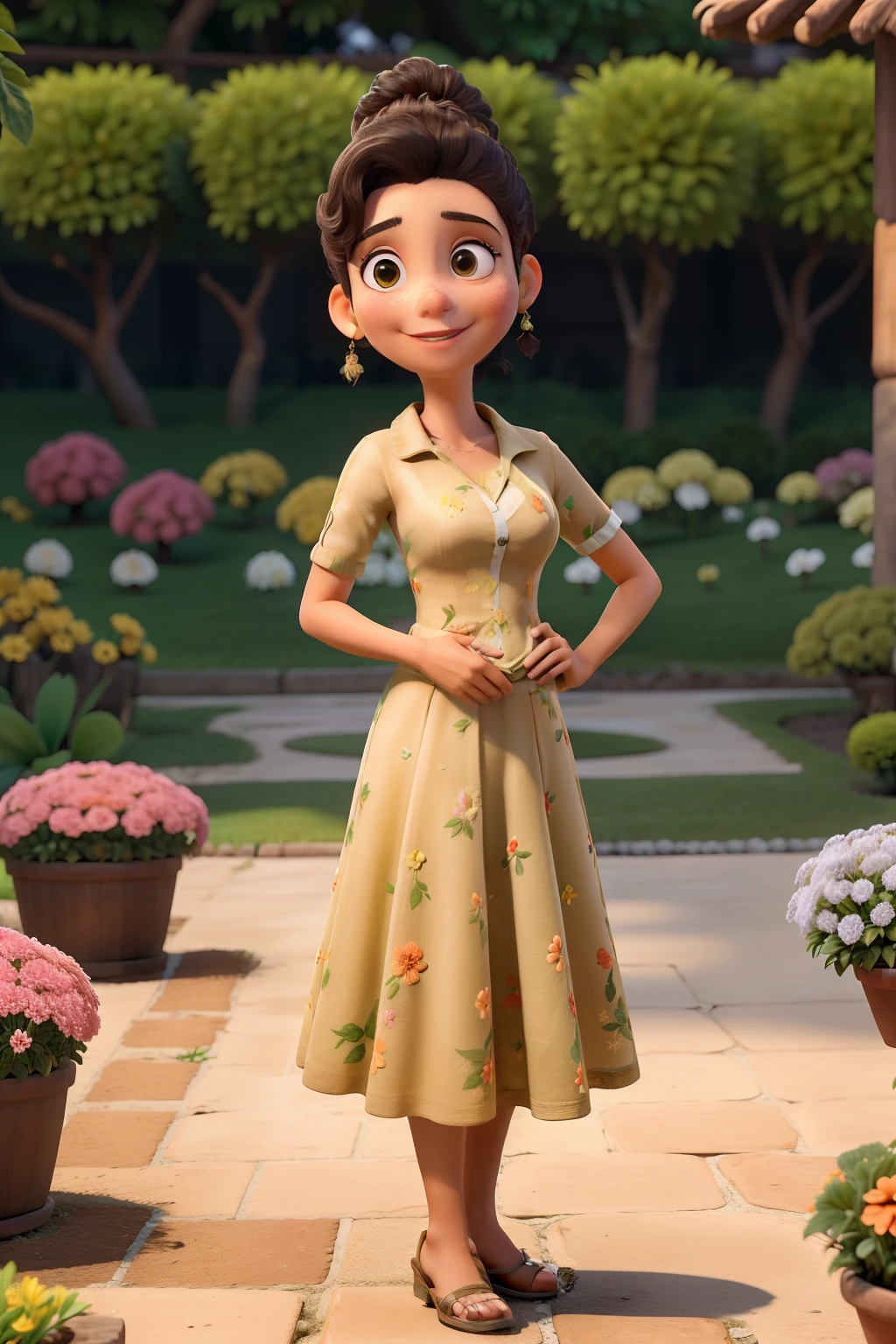 Obra-prima, de melhor qualidade, uma idosa, cadeirante em um jardim florido