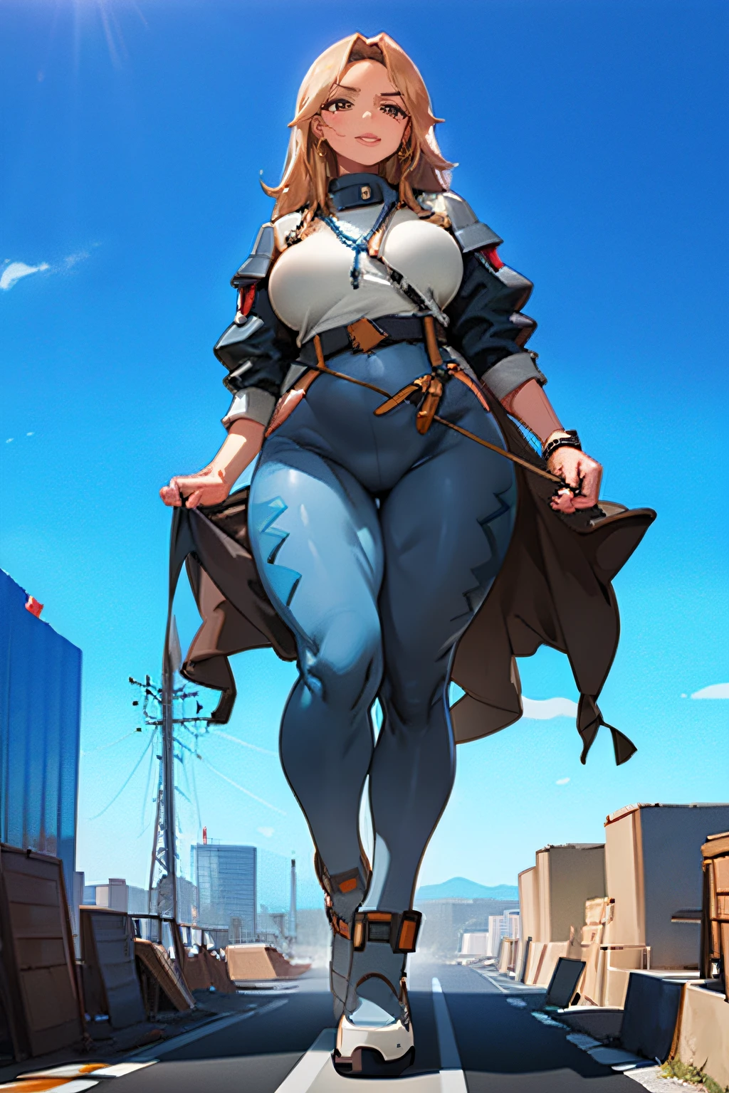 (huge, giantess size gorgeous woman:1 )walking near tiny skycrapper 8k, masterpiece, higly realistic, higly detailed, 8k