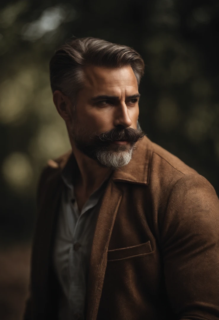 Hombre con barba y bigote en camisa negra, La mejor calidad,4k,8k,Hombre muy atractivo con barba, Vello facial bien cuidado, Lindo, impresionante, Realstic, Imagen ultrarrealista, Bigote natural, Hombre viejo,Retrato suave disparado 8K, Retrato muy detallado, Bigote grueso, Estilo hiperrealista, Barba fina, vello facial corto, Bartstoppeln, Lindo, Cara detallada, Retrato ultra realista, cana,Traje elegante, boca abierta,
