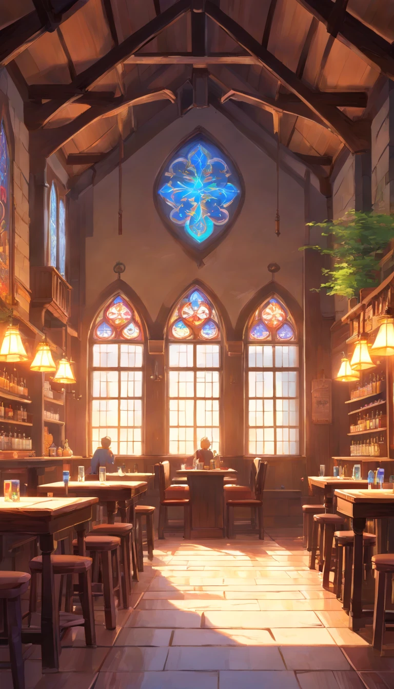style-hamunaptra_sd2 zrpgstyle, medieval fantasy tavern interior, colorful tapestries on the walls Game of Thrones Hogwarts bright morning sunlight shining in from windows Clutter-Home, high quality (detailed) (intricate) (8k) (HDR) (wallpaper) (cinematic lighting) (sharp focus)