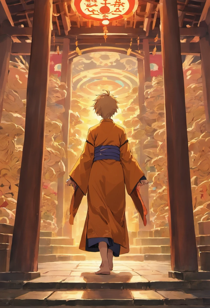 Monk walking in Japanese temple