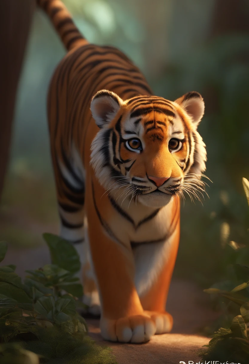 (master part), (best quality), (ultra-detalhado), (corpo inteiroesbian:1.2), super fofo, por Pixar, Baby tiger, grandes olhos brilhantes, Felpudo, sorrir, Delicado e fino, Contos de fadas, Incredible high details, Estilo Pixar, paleta de cores brilhantes, luz natural, rendering by octane, trending on artstationh, gorgeous, ultra-grande angular, 8k, disco Rigido, Realistic