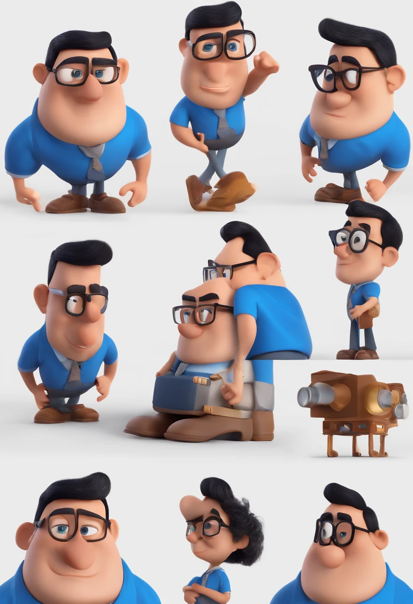 Cartoon character of a man with black glasses and a blue shirt, animation character, Caractere estilizado, animation style rendering, 3D estilizado, Arnold Maya render, 3 d render stylized, toon render keyshot, Personagem 3D, Personagem 3D, 3d rendering stylized, 3 d character render, personagem de desenho animado, Personagem de close up, Pose de personagem, (Estilo Pixar) (master part:1.2) (Bokeh) (best quality) (pele detalhada) (textura detalhada) (8k) (argila) (Cinematic lighting) (foco nítido