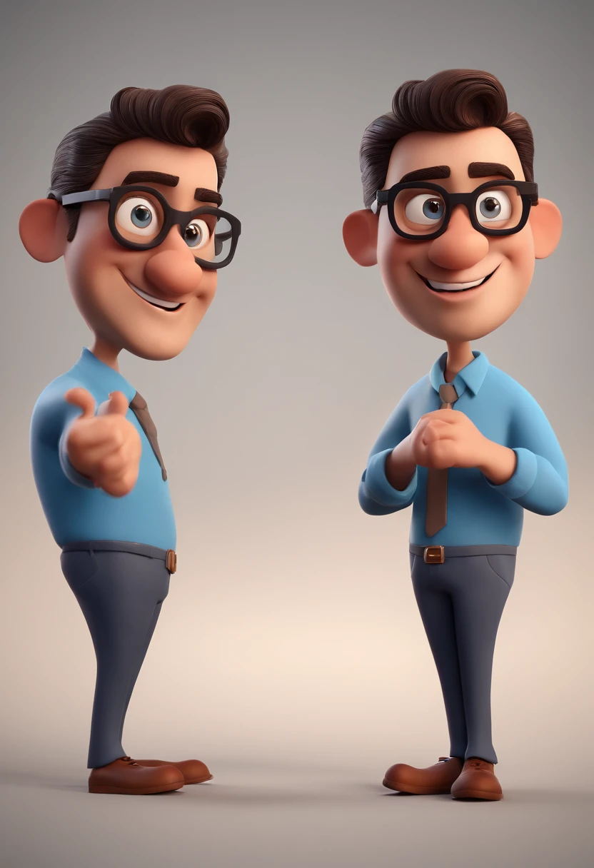 Cartoon character of a man with black glasses and a blue shirt, animation character, Caractere estilizado, animation style rendering, 3D estilizado, Arnold Maya render, 3 d render stylized, toon render keyshot, Personagem 3D, Personagem 3D, 3d rendering stylized, 3 d character render, personagem de desenho animado, Personagem de close up, Pose de personagem,  (Estilo Pixar) (master part:1.2) (Bokeh) (best quality) (pele detalhada) (textura detalhada) (8k) (argila) (Cinematic lighting) (foco nítido