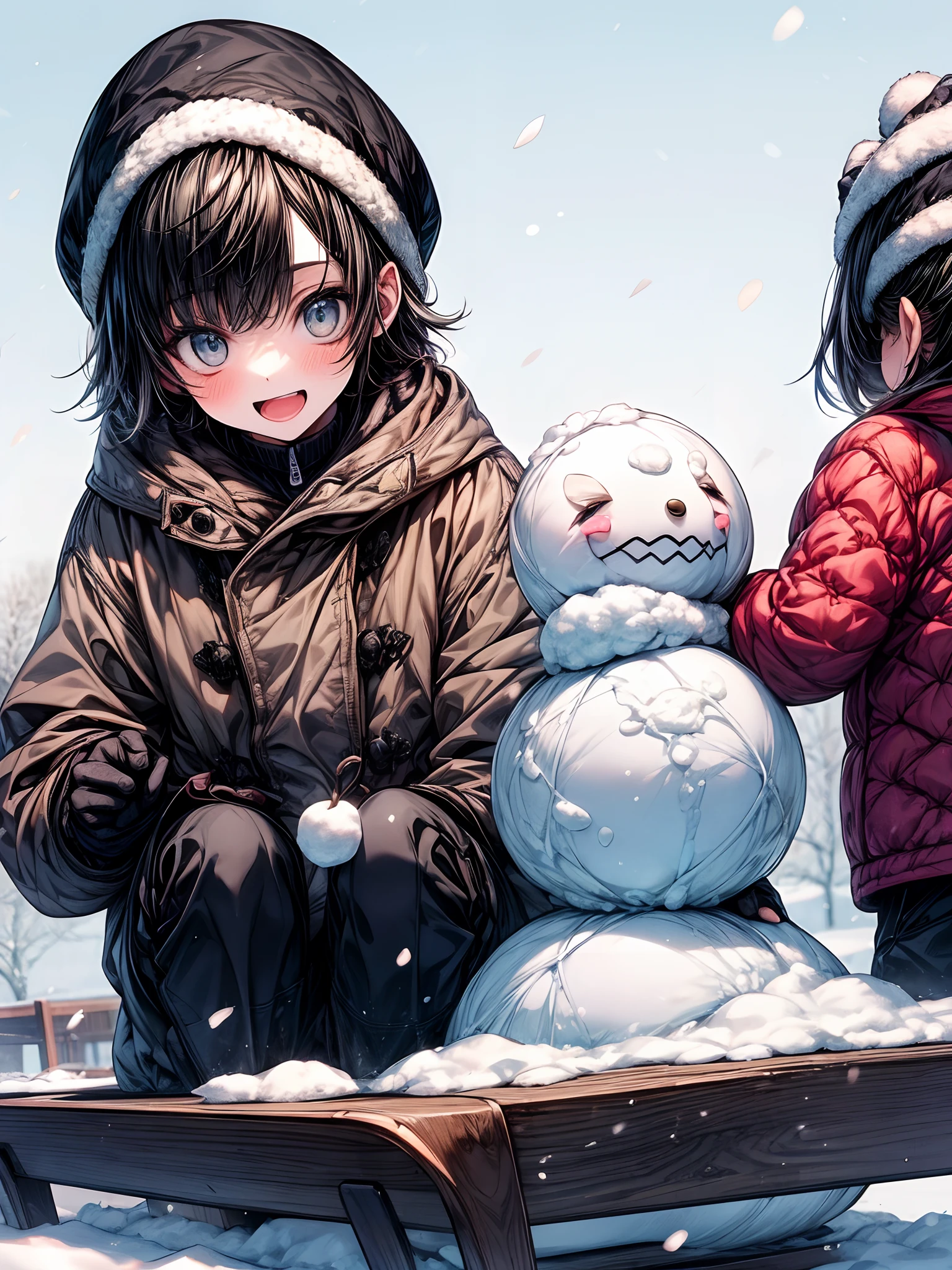 Rejoice at the arrival of winter
Kids build a snowman
Enjoy a snowball fight
Slipping on a sled