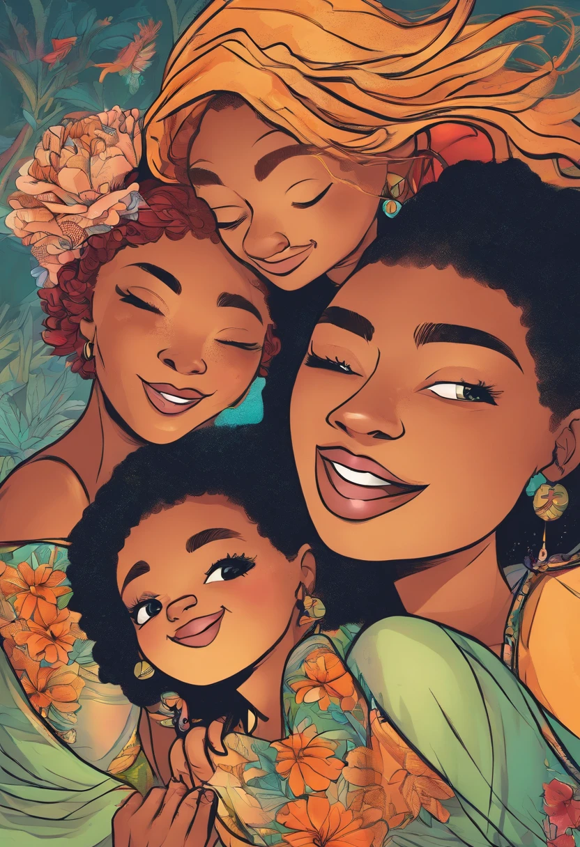 Three Sisters, Hugging and smiling, uma mais velha , uma mais nova e a do meio. Em forma de desenho