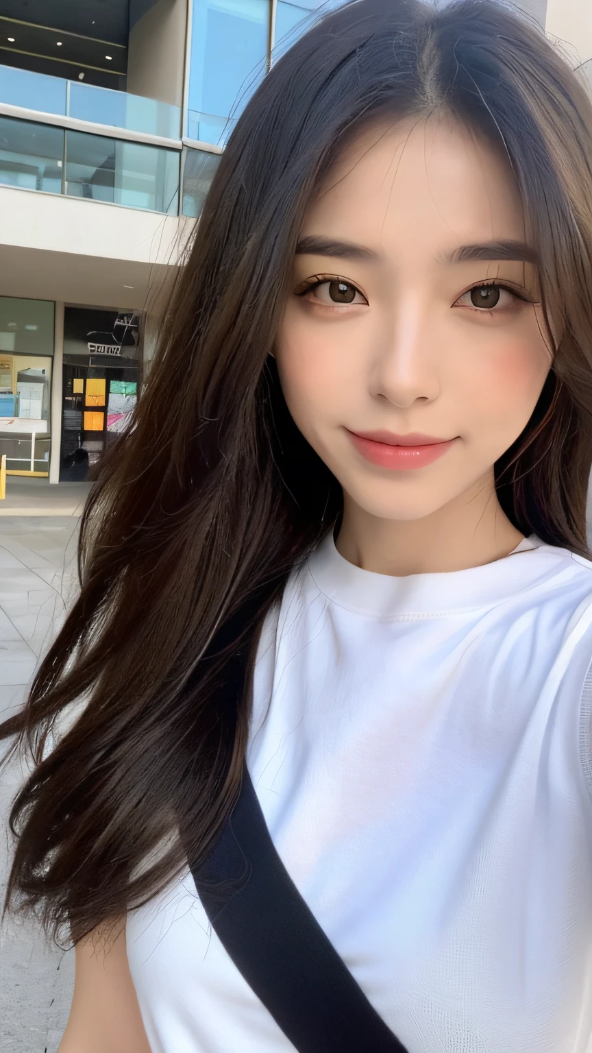seed:2020674263.((Full body angle:1.1)).((Highest quality, 8k, masterpiece:1.3)), ((from below:1.1)).concentrated:1.2, Perfect body beauty:1.4, Hips:1.2, ((Delicate Hair)), (Vibrant color block short sleeve crop top for women,Shorts :1.1) , ((Highest quality、8k、masterpiece:1.3))、1 Girl、A sloppy smile、Esbian all over body、Slim face、Big 、Beautiful woman、(Dark Brown Hair)、Long Hair、1.1、Flickering Valley、Detailed eyes、double eyelid、Blurred Background、超Slim face、Smile、Looking down、stroll.close-up.