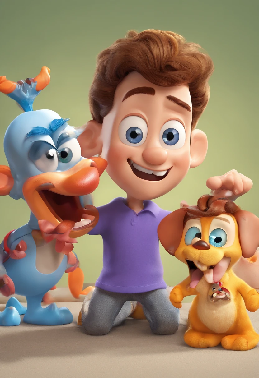 Estilo Pixar: The grown man is holding a naked blue-eyed boy and in his other hand he is holding a pair of scissors and is trying to cut off the boy's testicles,3D Poster,Disney