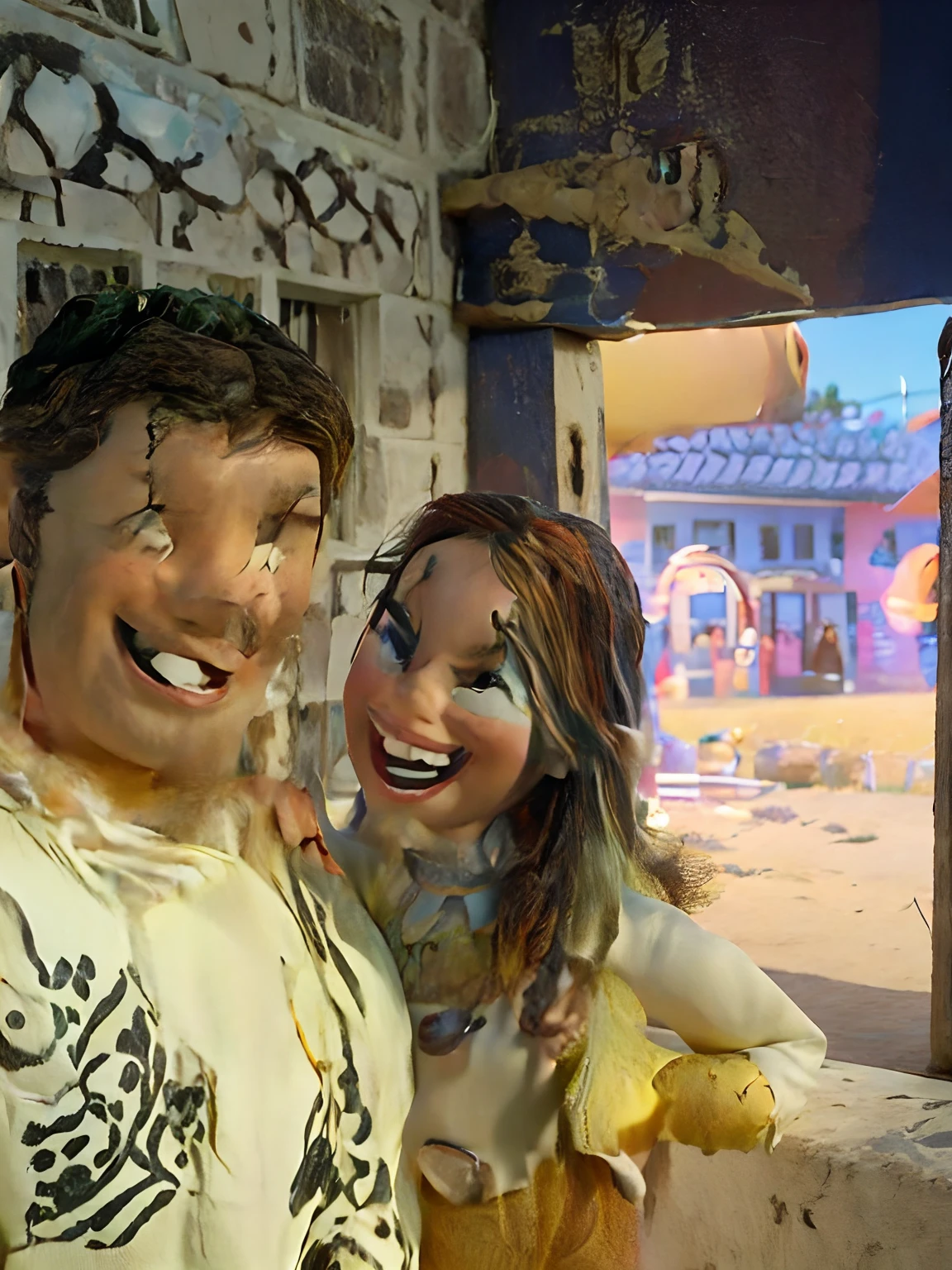 Casal sorrindo em frente aplaca do festibal de cinema