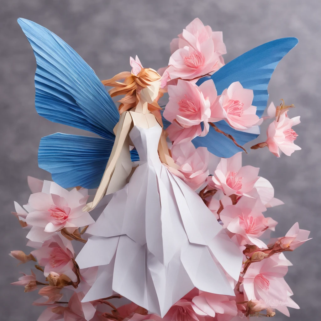 Picture of a fairy holding a rose in her hand,Transparent and light wings like butterfly wings,Camellia oleifera skin,A classic garden in the ballot style,Aerial view,concept-art,skyporn,Flower Fairy Research, fairy aesthetics, space flower fairy, faeries, portrait of fairy, portrait of fairy, smiling as a queen of fairies, fairy queen, beautiful fairie, the non-binary deity of spring, fairy queen, elf girl wearing an flower suit, fairylike,peach blossom, cherry blossom, an orchid flower, Hyacinth, clubs, Masterpiece Blue Rose