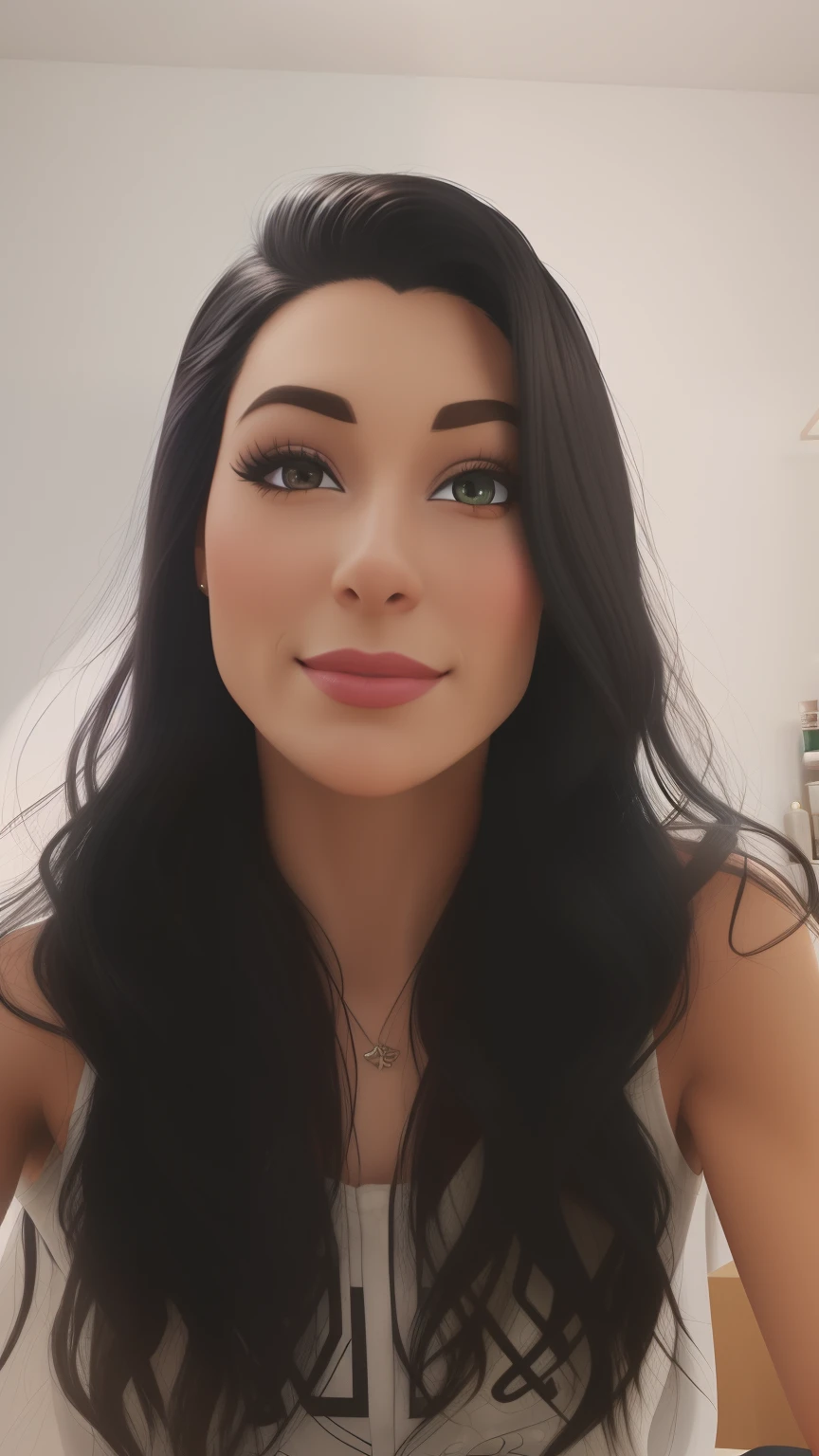 Persoagem disney pixar de cabelo preto longo com xicara de cafe
