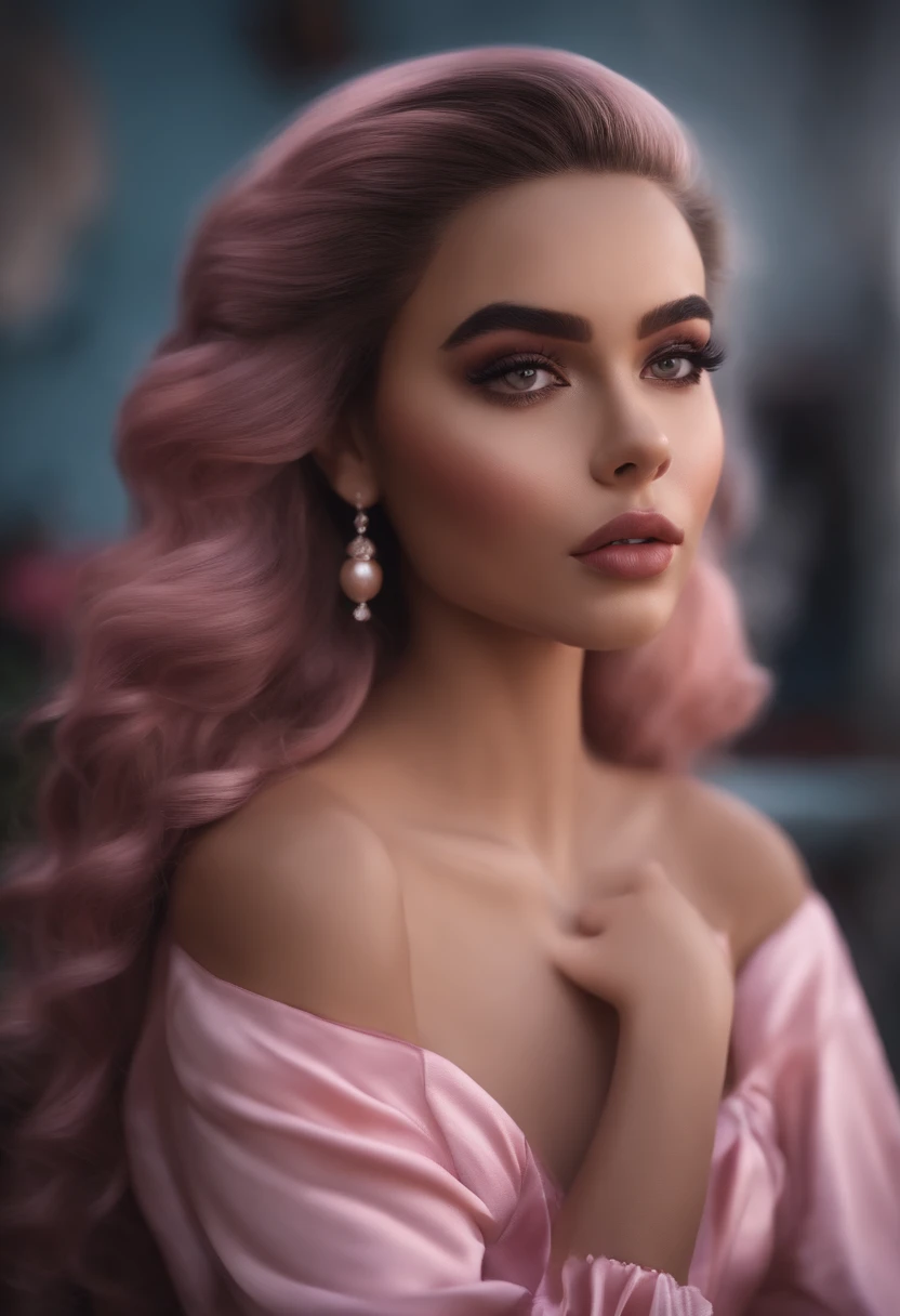 Menina com cabelos pretos, com shot rosa e blusa branca. Busque modelos da Pixar filmes.