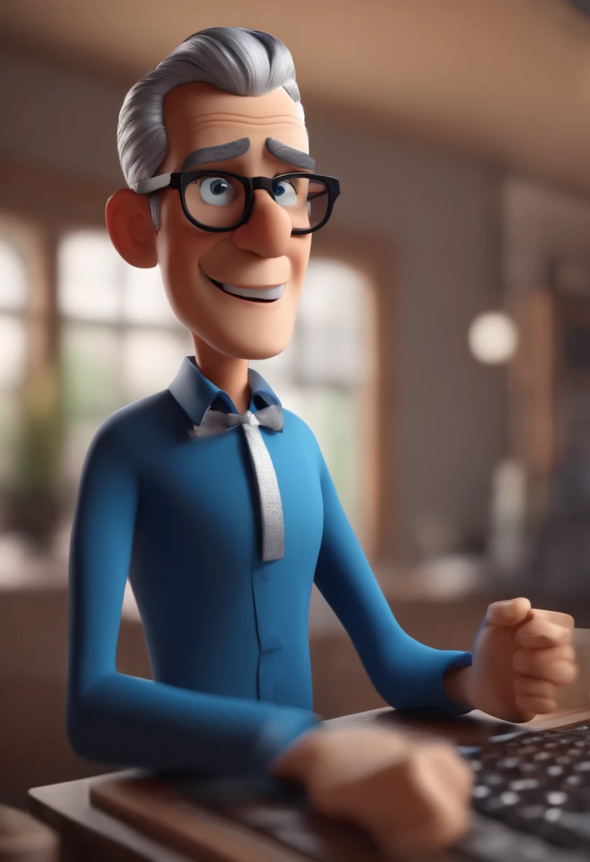 Cartoon character of a man with black glasses and a blue shirt, animation character, Caractere estilizado, animation style rendering, 3D estilizado, Arnold Maya render, 3 d render stylized, toon render keyshot, Personagem 3D, Personagem 3D, 3D-rendering