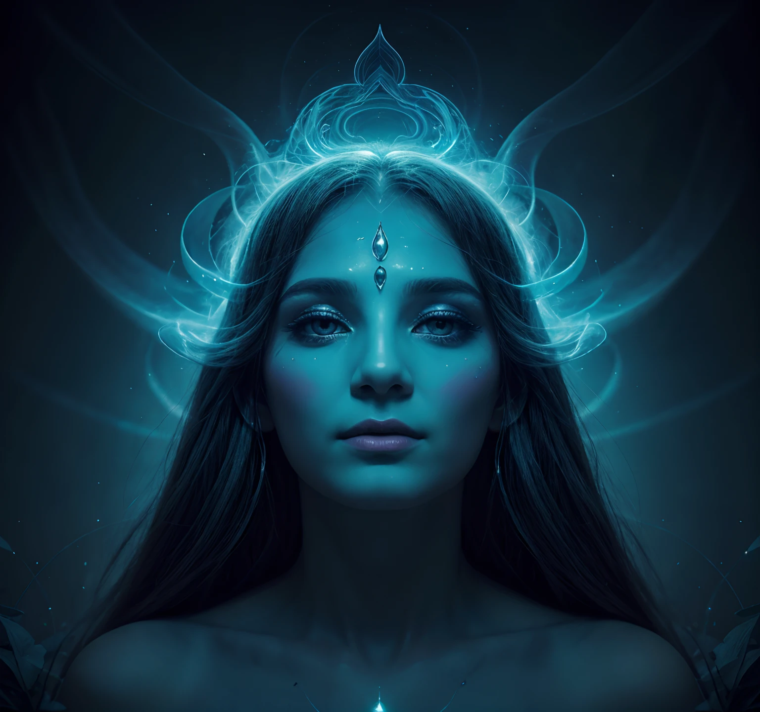 The visage of a god, with a mysterious and otherworldly aura, captured in a surreal and dreamlike style with ethereal colors and flowing lines.