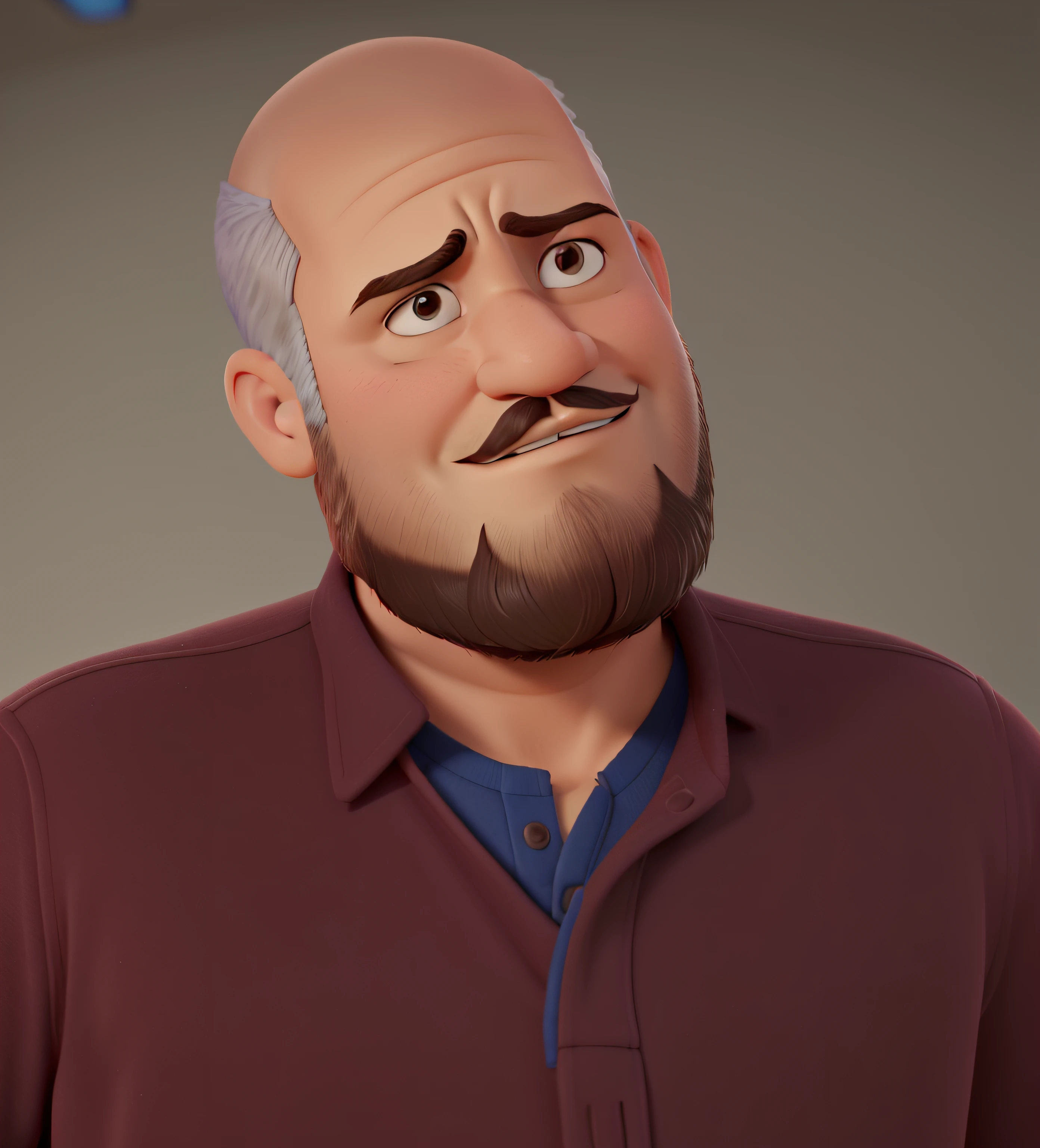 Um homem careca, barba inteira e rala, estilo Disney Pixar, alta qualidade, melhor qualidade