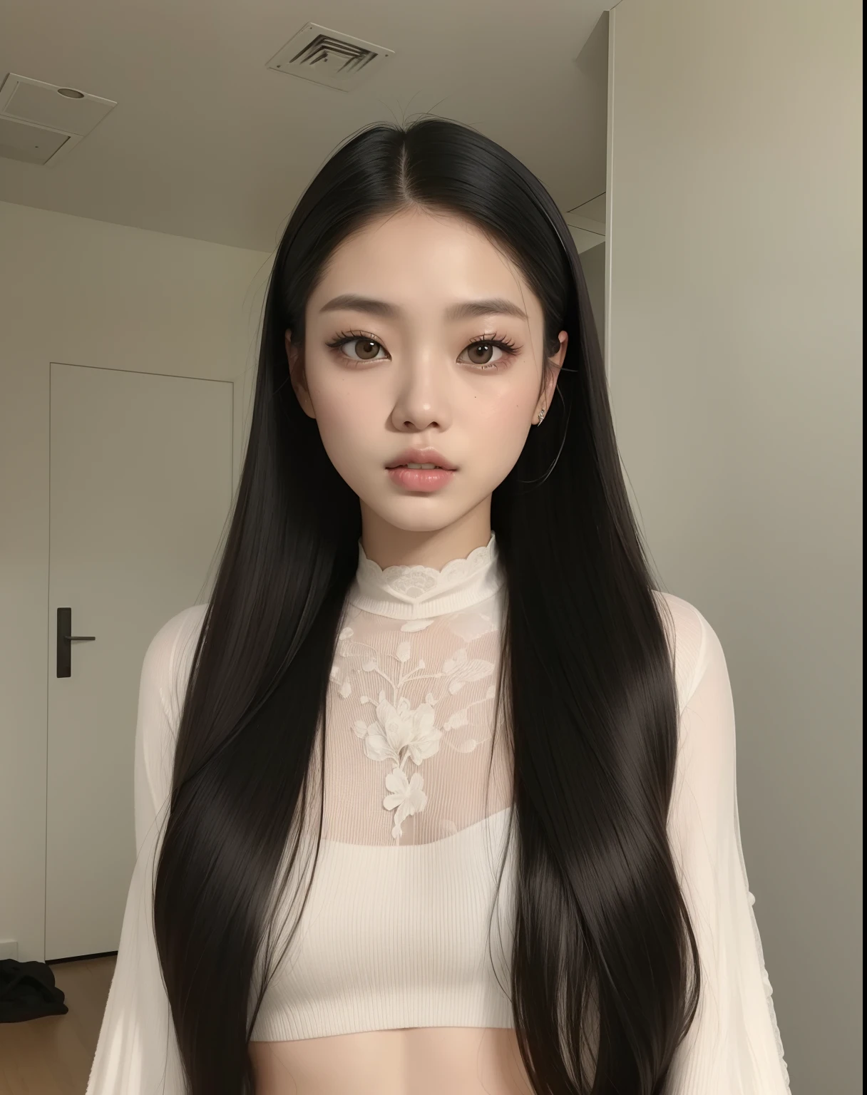 mulher arafed com longos cabelos pretos vestindo um top branco e um colar, louise zhang, a young asian woman, Wenfei Ye, an Asian woman, Gongbi, Xision Wu, Shen Mingchen, penteado liso, Asian girl with long hair, cabelos pretos longos e finos, Chinese artist, com cabelos longos,  chinesa, gemma chen, jennie blackpink