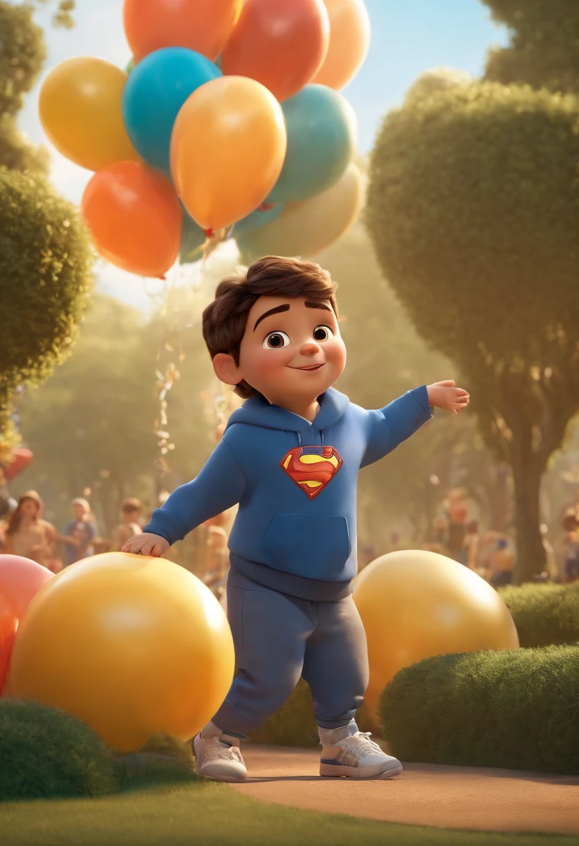 (Pixar 1.23 estilo) 1 menino ((parte superior do corpo frente, busto tiro)), solo, cute child, morena, tracksuit bonito, menino, korean child, playground, ((obra-prima, mais alta qualidade)), (composite lighting)title, placa, "Parque da alegria", children, kids, logotipo, logo, Polka dots and balloons, Presentation, Disney, trademark, market, logomarca
