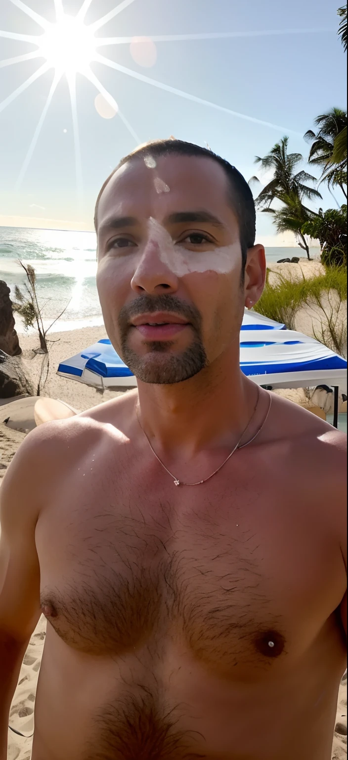 There's a man standing on the beach with a towel, Homem de 4 0 anos, Homens de 45 anos, (38 anos), 38 anos, 3 6 anos, 3 2 anos, cerca de 3 5 anos, 35 anos, 3 5 anos, 2 9 anos, 2 7 anos, em uma praia