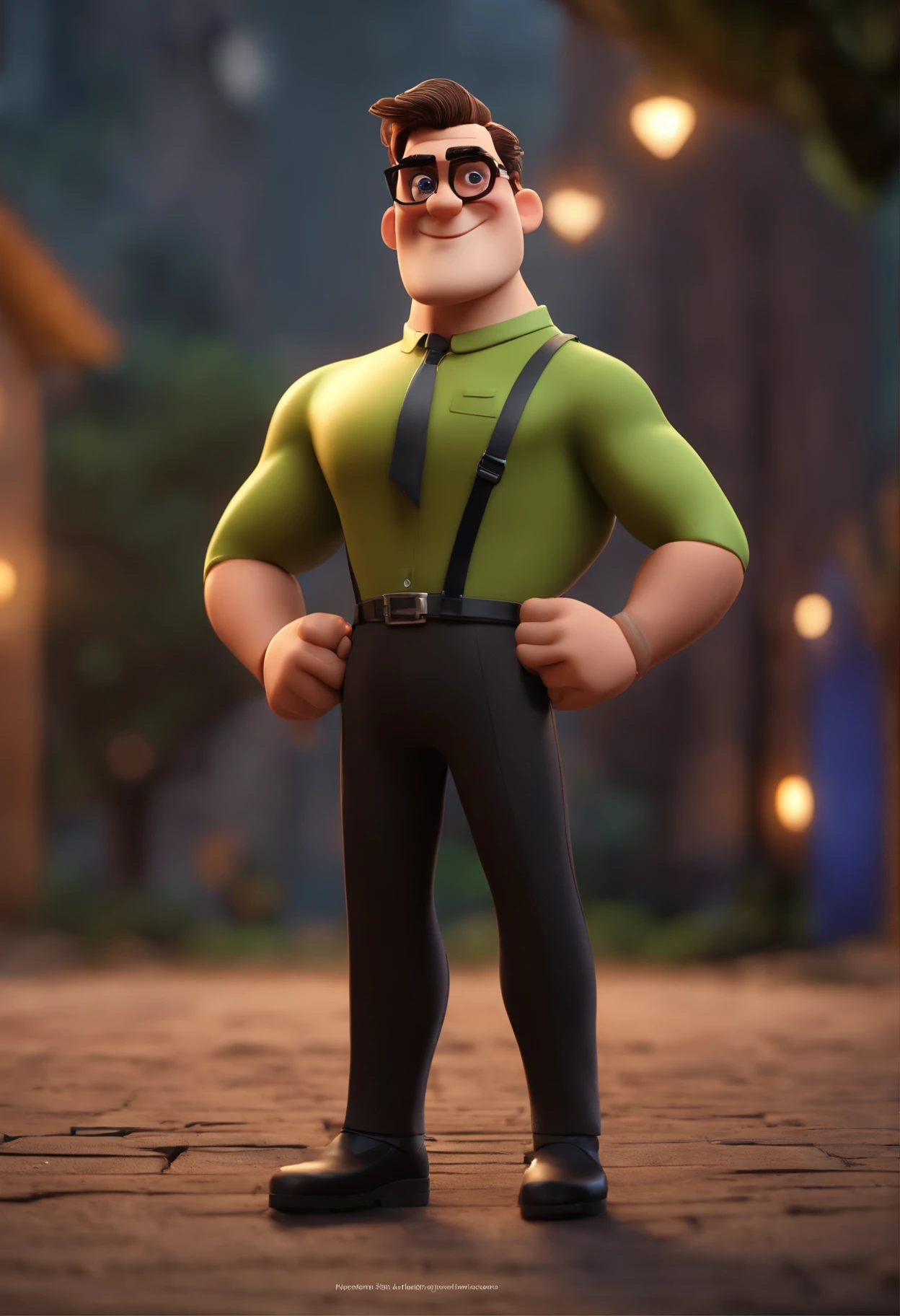Cartoon character of a man with black glasses and a black shirt, animation character, Caractere estilizado, animation style rendering, 3D estilizado, Arnold Maya render, 3 d render stylized, toon render keyshot, Personagem 3D, Personagem 3D, 3d rendering stylized, 3 d character render, personagem de desenho animado, Personagem de close up, Pose de personagem, (Estilo Pixar) (master part:1.2) (Bokeh) (best quality) (pele detalhada) (textura detalhada) (8k) (argila) (Cinematic lighting) (foco nítido