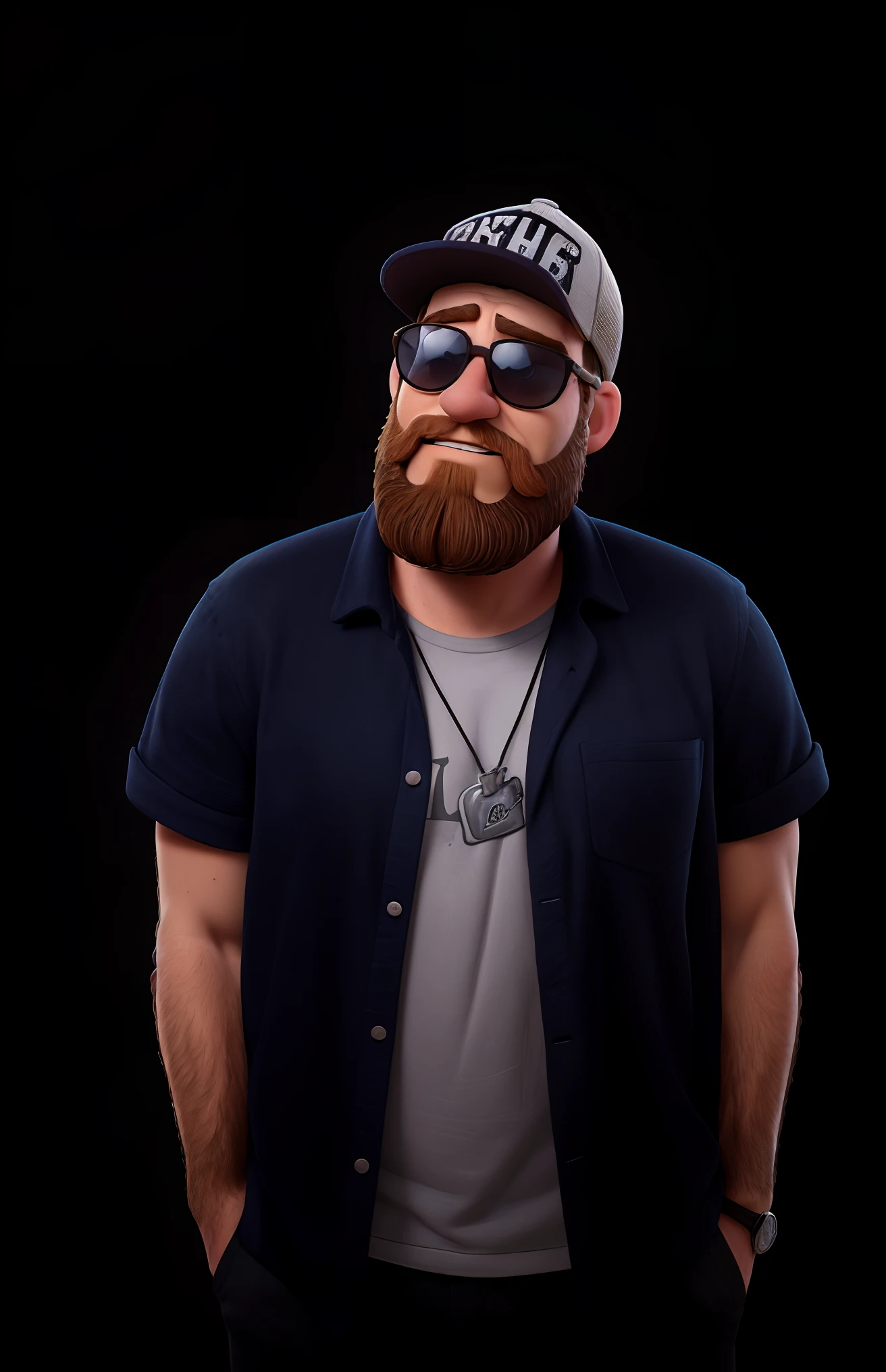 homem com barba, 33 anos, Trucker-style cap and sunglasses posing for a photo, retrato do homem robusto, Foto de um ensaio promocional, Ensaio Promocional, bearded and built, homem barbudo, com barba e camisa preta, Jakub Rebelka, jony ives, foto promocional, Zachary Corzine, Tomasz Allen Kopera, Clayton Crain, foto promocional, homem com barba