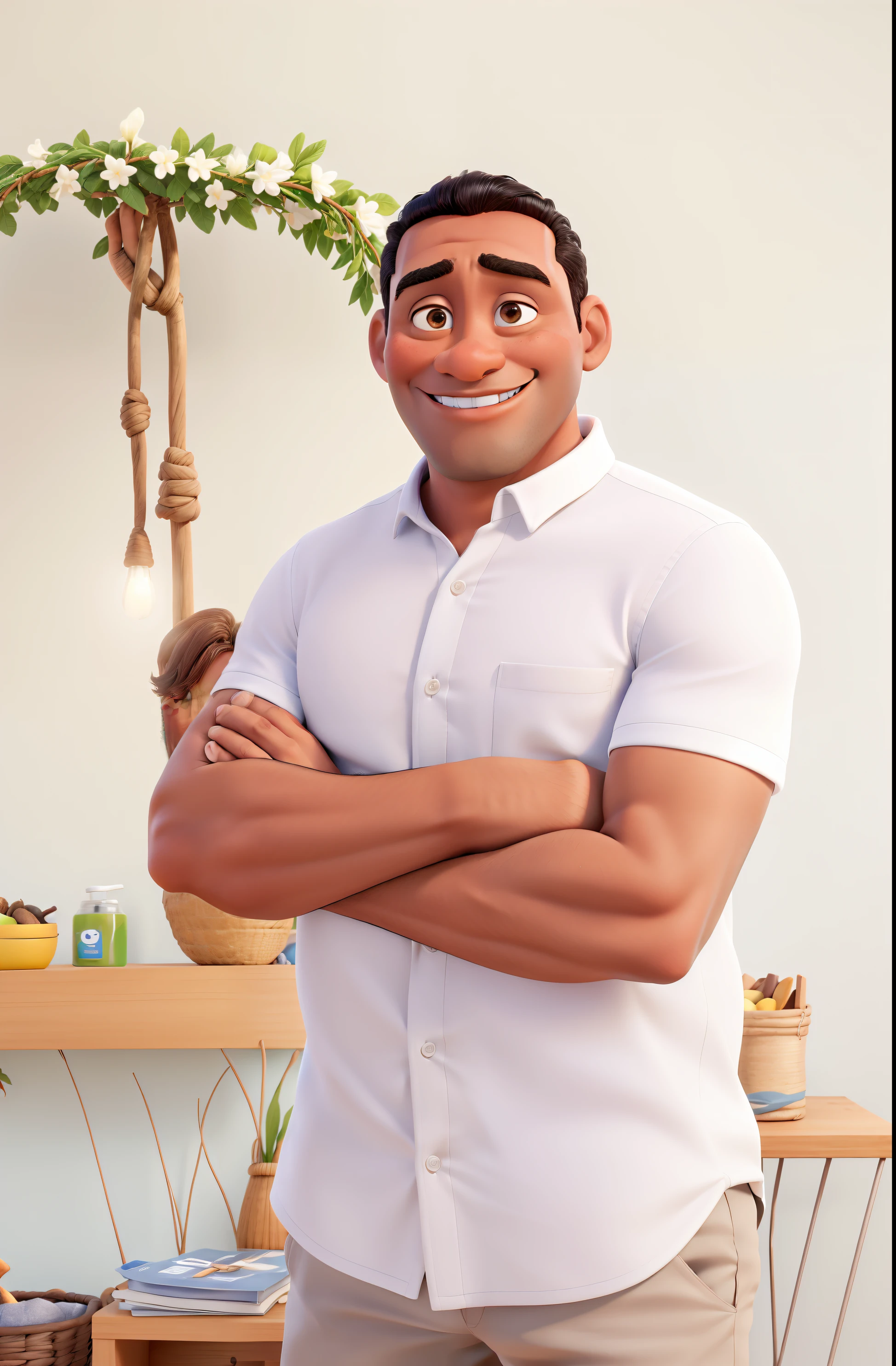 Homem 39 anos pele morena cabelo preto cavanhaque grisalho estilo pixar alta qualidade