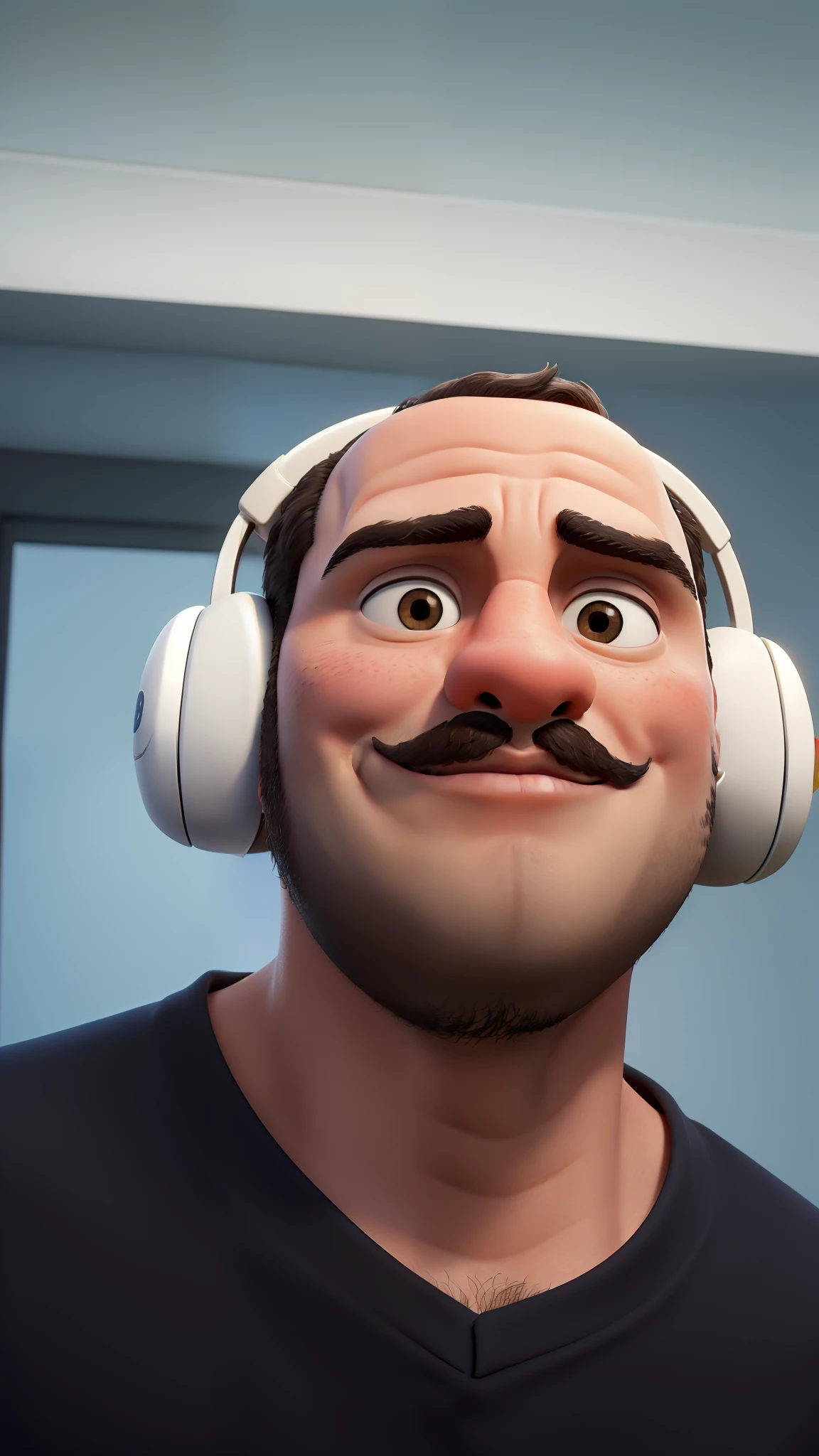 Obra-prima, de melhor qualidade, um jovem de bigode com fone de ouvido