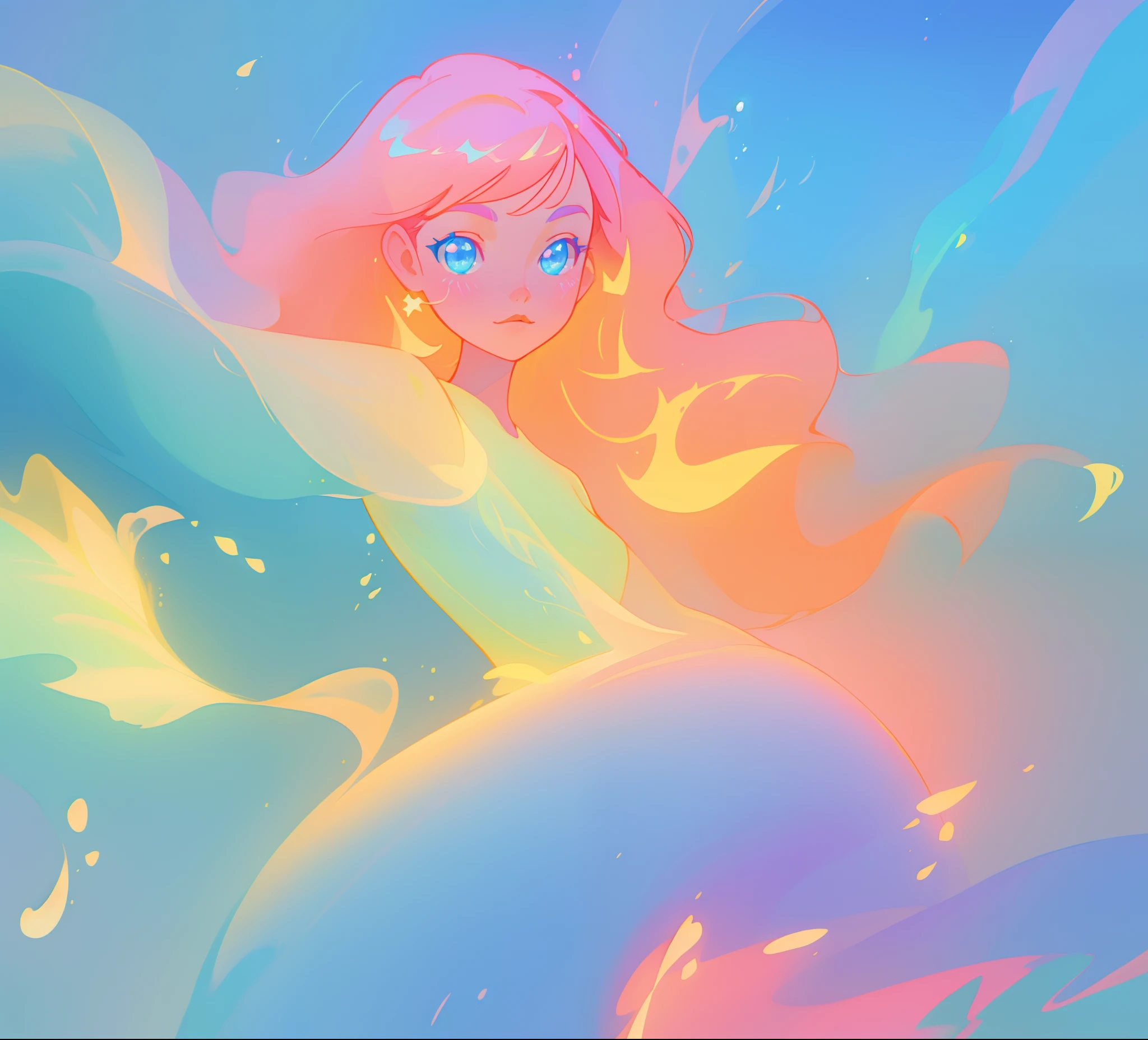 a beautiful nude woman with big messy hair, seductive pose, curvy, full body, vibrant, cute detailed digital art, colorfull digital fantasy art, digital fantasy art ), glossy digital painting, pastel vibrant