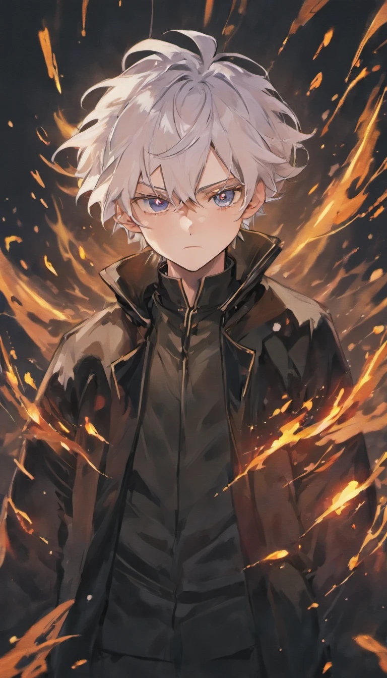 a white-haired, black-eyed man in a black jacket, surrounded in a billowing black aura, black aura behind him, detailed digital anime art, engulfed by darkness, anti-spell magic, handsome guy in black clover art, short hair, by Yang J, completely composed of darkness, hair made of shadow