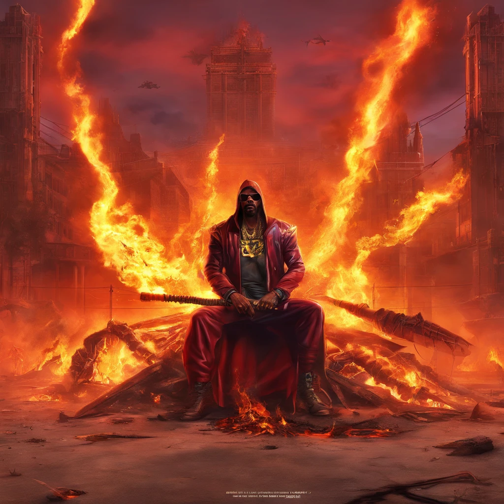Snoop Dogg Metal Maden Man Snoop Dogg Armored Chaos Warrior of Khorne holds a great flaming sword in a ruined post-apocalyptic city, Science-Fiction, fantasy, horror, skulls on the floor, sangre, Tornado, Romano, Empty chairs,tangled roots,..key, Alabeado,Destrozado,ethereal, (Aislamiento:1.1), (glasear:1.1), (Luz reflejada:1.2), vidrio, polygon, ultra detallado, intrincado, oil on canvas, cepillo seco, (surrealismo:1.1), (turbador:1.1)