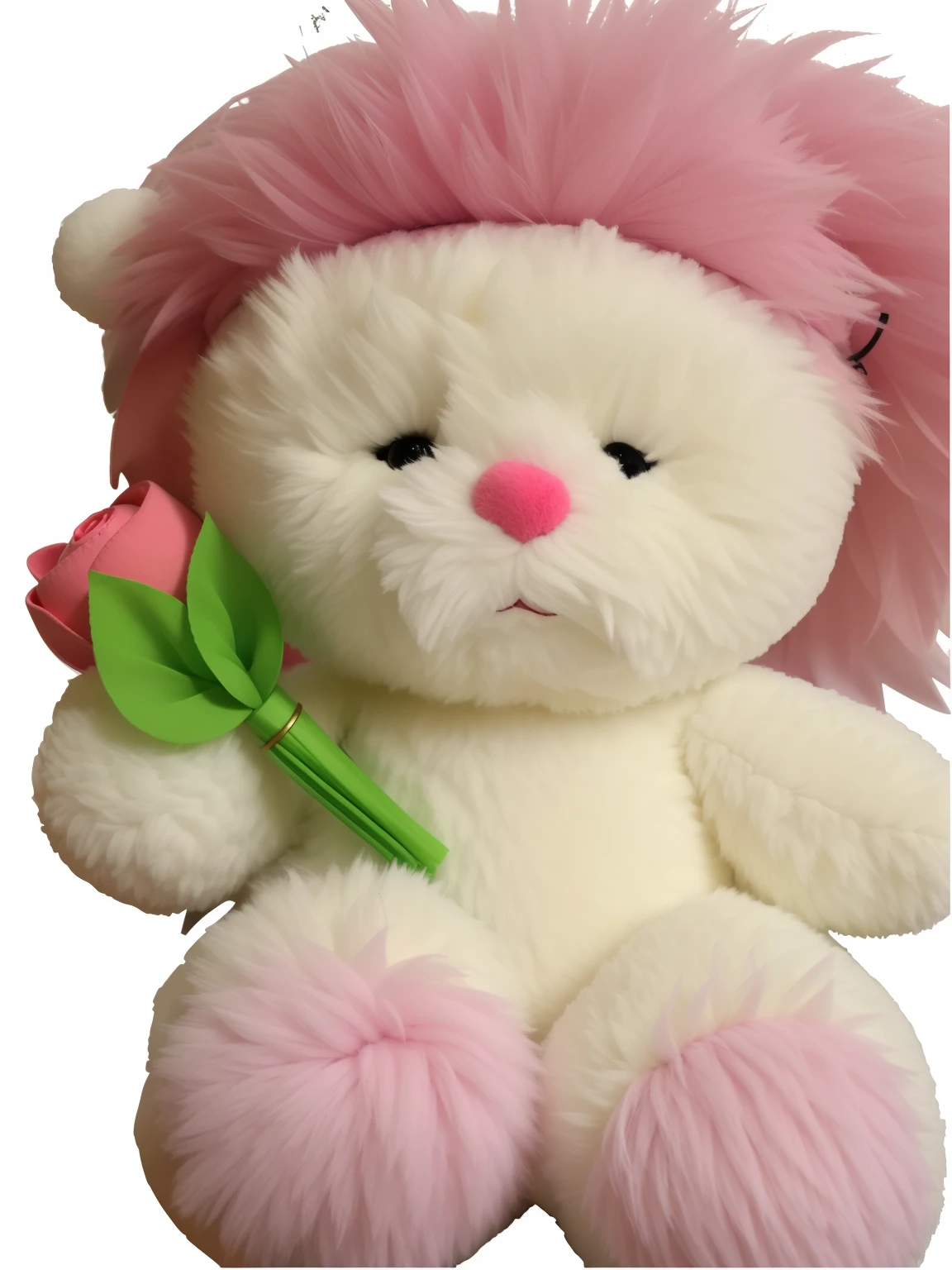 There is a white teddy bear,There is a pink flower on the head, stuffed doll, plushies, plushies, fluffy ebay product, the bunny has pink fur, coronavirus as a stuffed toy, large view, plushies, soft but grumpy, plush mascot, plushies, plush, plushie photography, the bunny has pink fur, Cute little troll, There is a Snow White crown on the head, Wear a Snow White dress