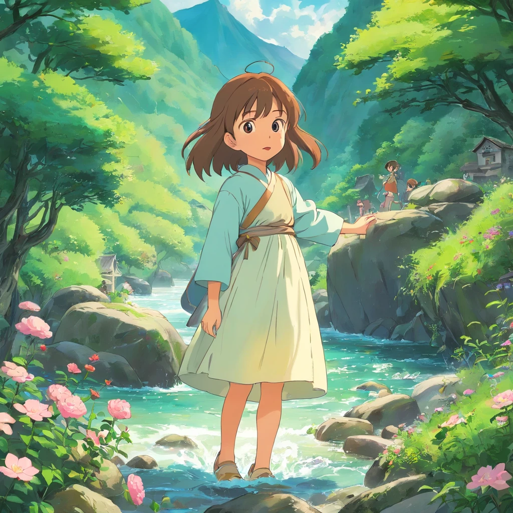 One day,The children of the village play in the mountains,Suddenly, There was a flash flood,The river rose。The village is in danger of being submerged。The children panicked,They are looking for a place to hide。That's right,The flower girl appeared,She told the children not to be afraid,Because she knows a magical place,You can take them to avoid disaster。