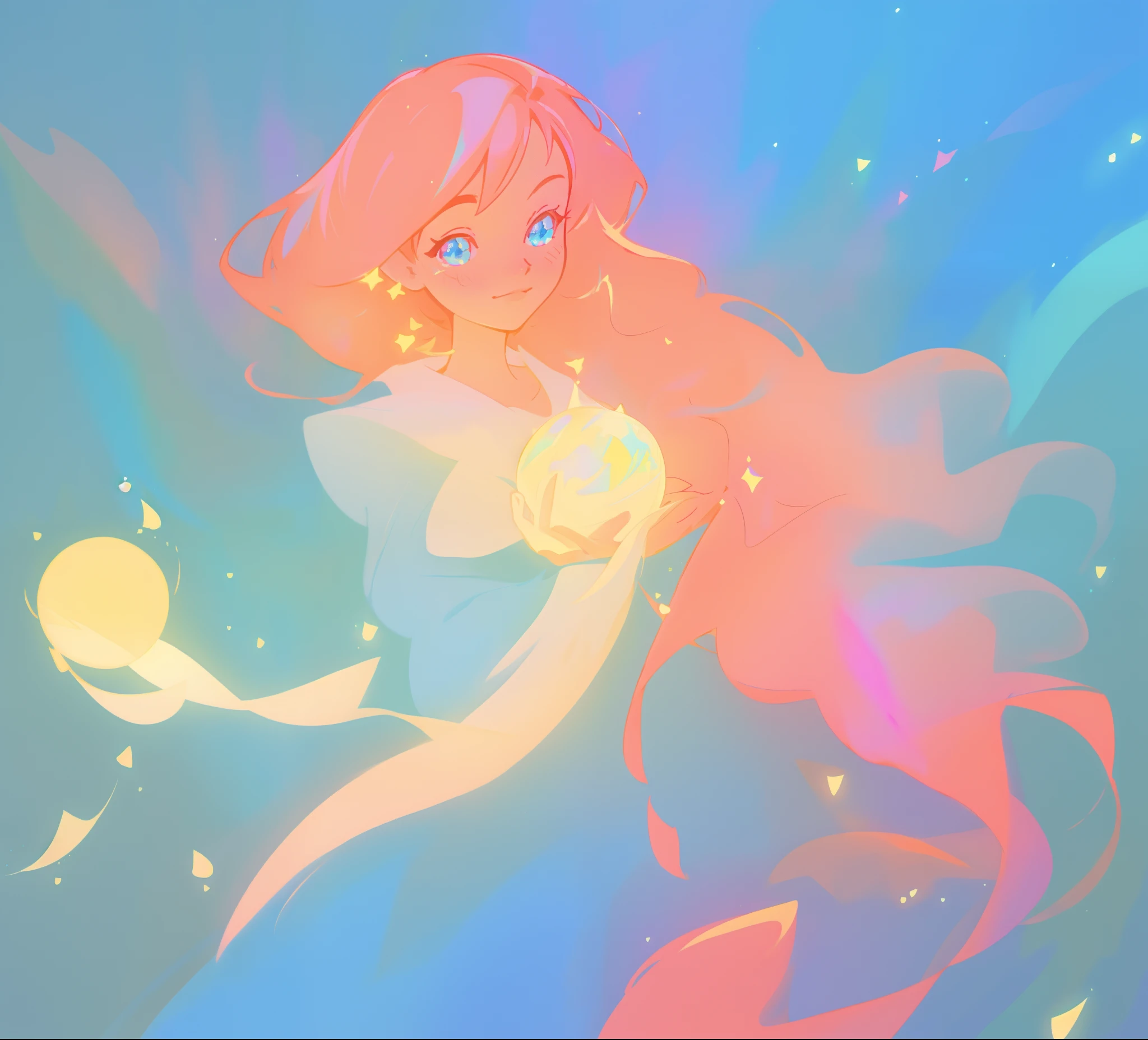 beautiful girl in blue flowing dress, glowing golden ball of light, vibrant pastel colors, (colorful), magical lights, sparkling lines of light, inspired by Glen Keane, inspired by Lois van Baarle, disney art style, by Lois van Baarle, glowing aura around her, by Glen Keane, jen bartel, glowing lights! digital painting, flowing glowing hair, glowing flowing hair, beautiful digital illustration, fantasia background, whimsical, magical, fantasy, beautiful face, ((masterpiece, best quality)), intricate details, highly detailed, sharp focus, 8k resolution, sparkling detailed eyes, liquid watercolor