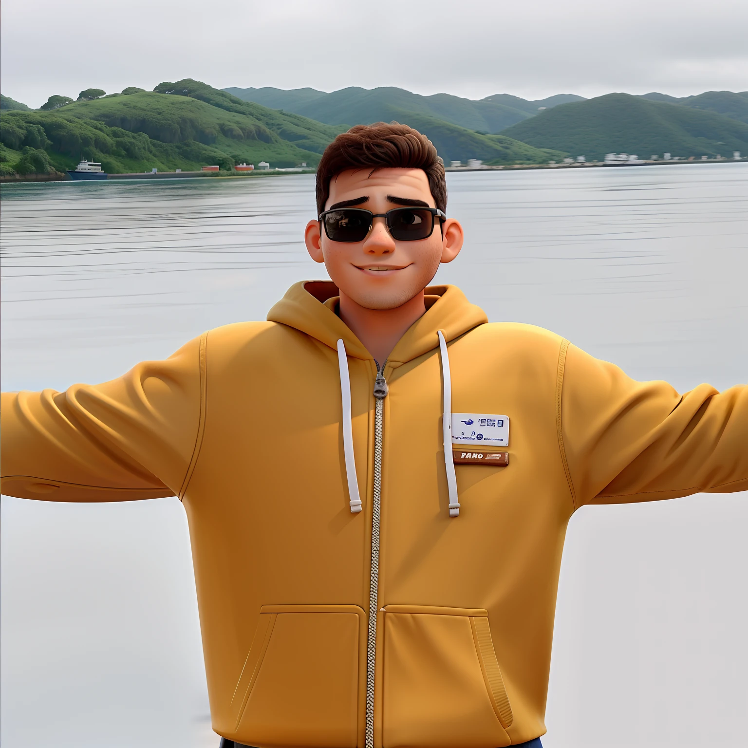 Um jovem viajando de barco no meio do tio