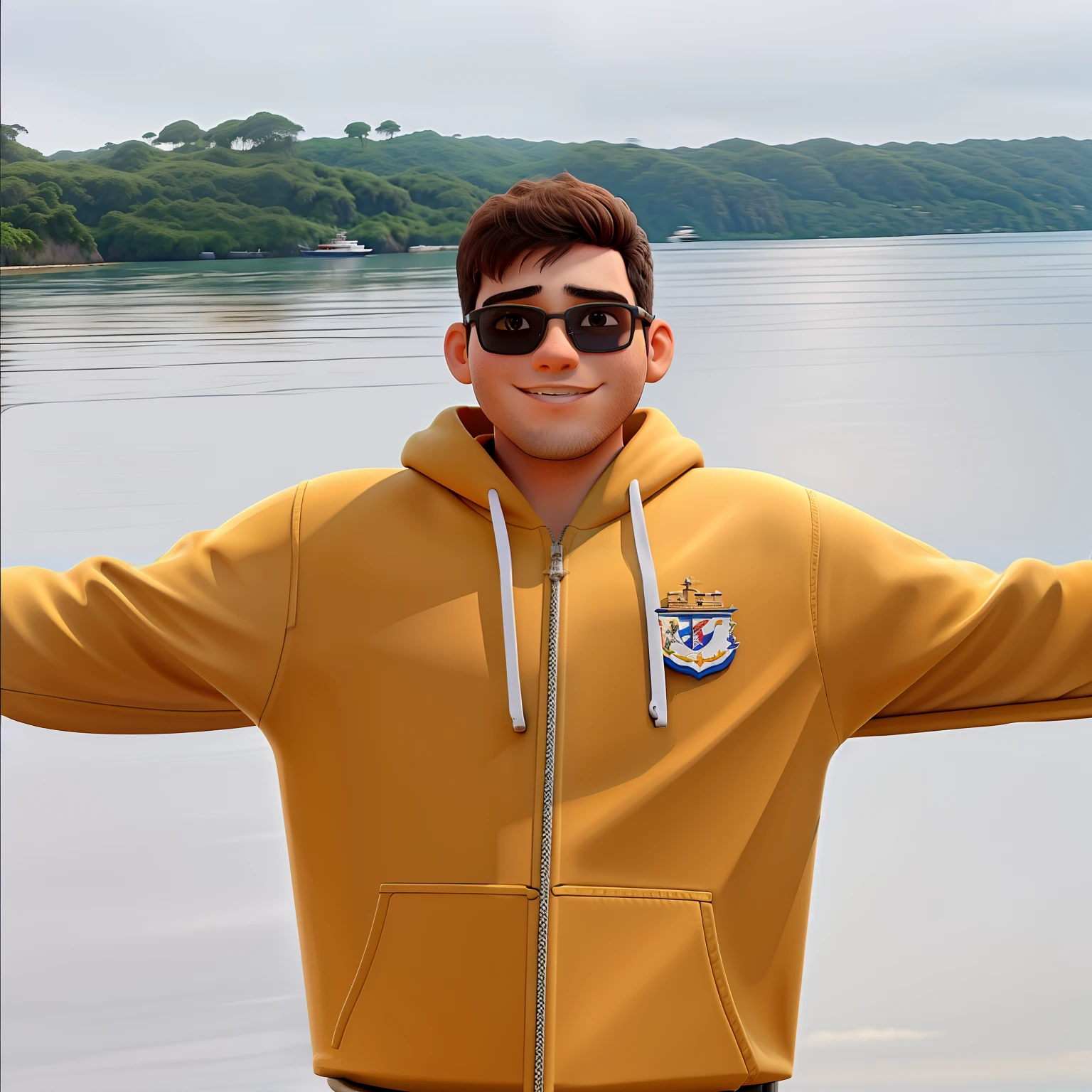 Um jovem viajando de barco no meio do tio