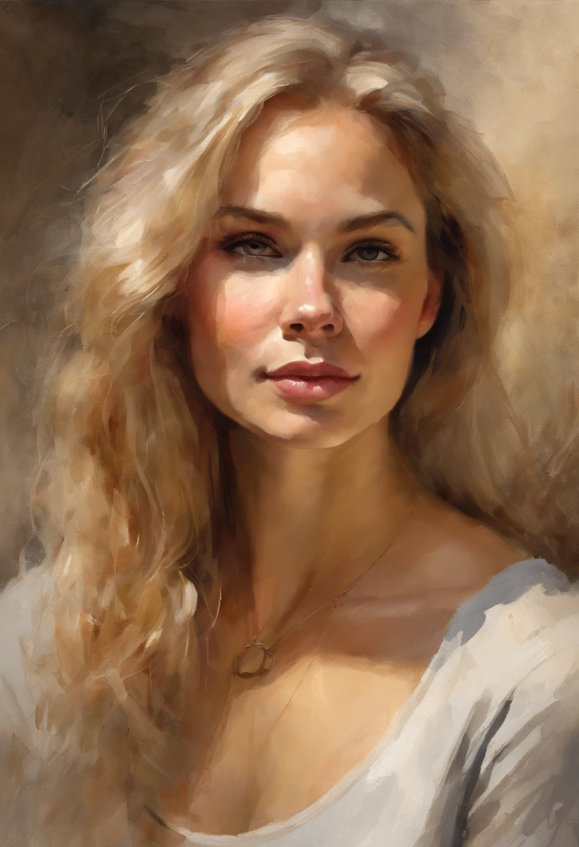 professional, (4k photo:1.1) by (Jeremy Lipking:0.3), (Dittmann Anna:0.3), (Arian Mark:0.3), (Sharp focus:1.3), high detail, wearing (tight shirt:1.2), beautiful detailed face, hazel eyes, short blonde hair, (attractive young woman:1.3), (seductive:1.1), (blushing:1.1), hourglass body shape, natural breasts, wide hips