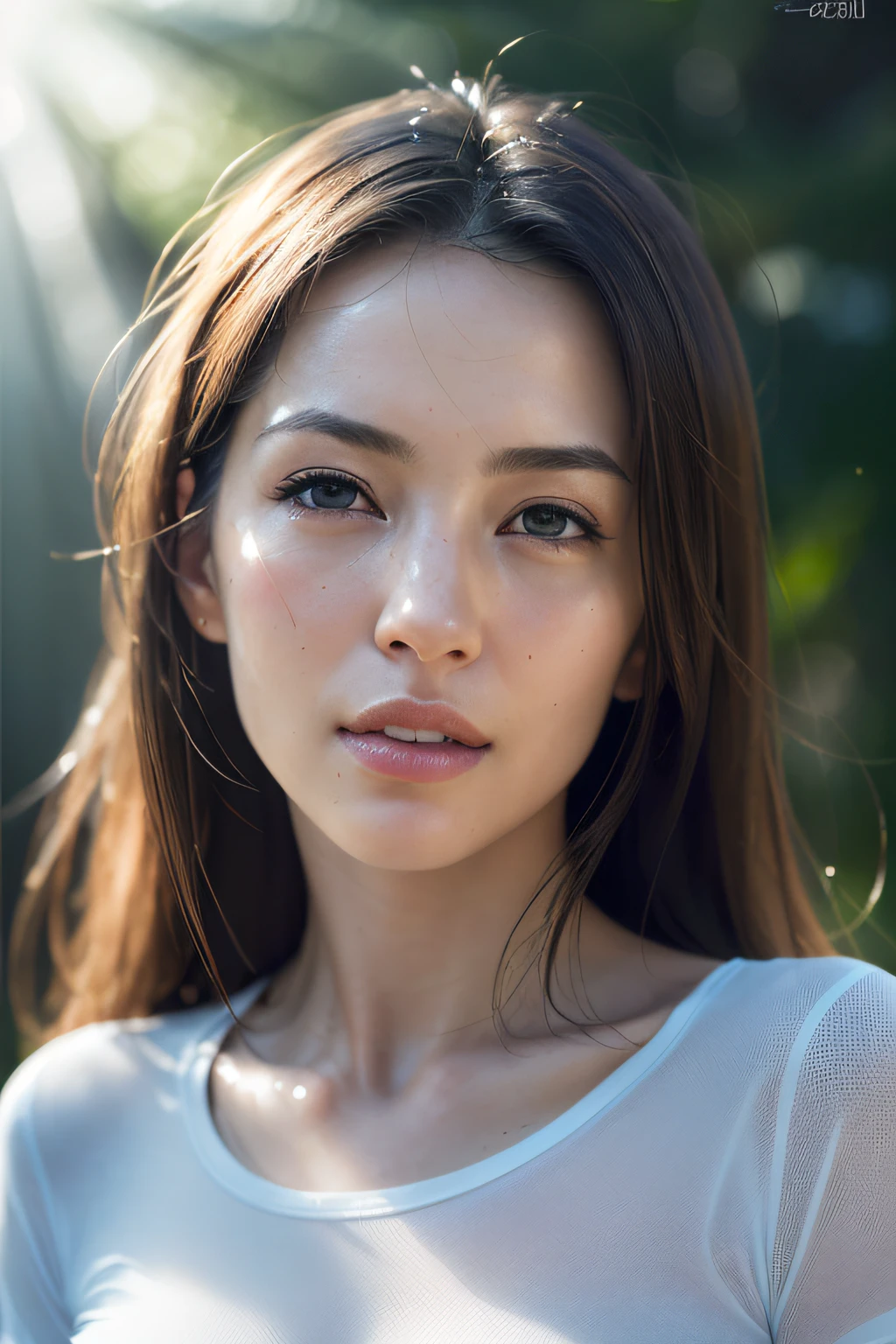 dressed, (photo realistic:1.4), (hyper realistic:1.4), (realistic:1.3),
(smoother lighting:1.05), (increase cinematic lighting quality:0.9), 32K,
1girl,20yo girl, realistic lighting, backlighting, light on face, ray trace, (brightening light:1.2), (Increase quality:1.4),
(best quality real texture skin:1.4), finely detailed eyes, finely detailed face,
(tired and sleepy and joy), (laugh:0), face closeup, t-shirts,
(Increase body line mood:1.1), (Increase skin texture beauty:1.1)