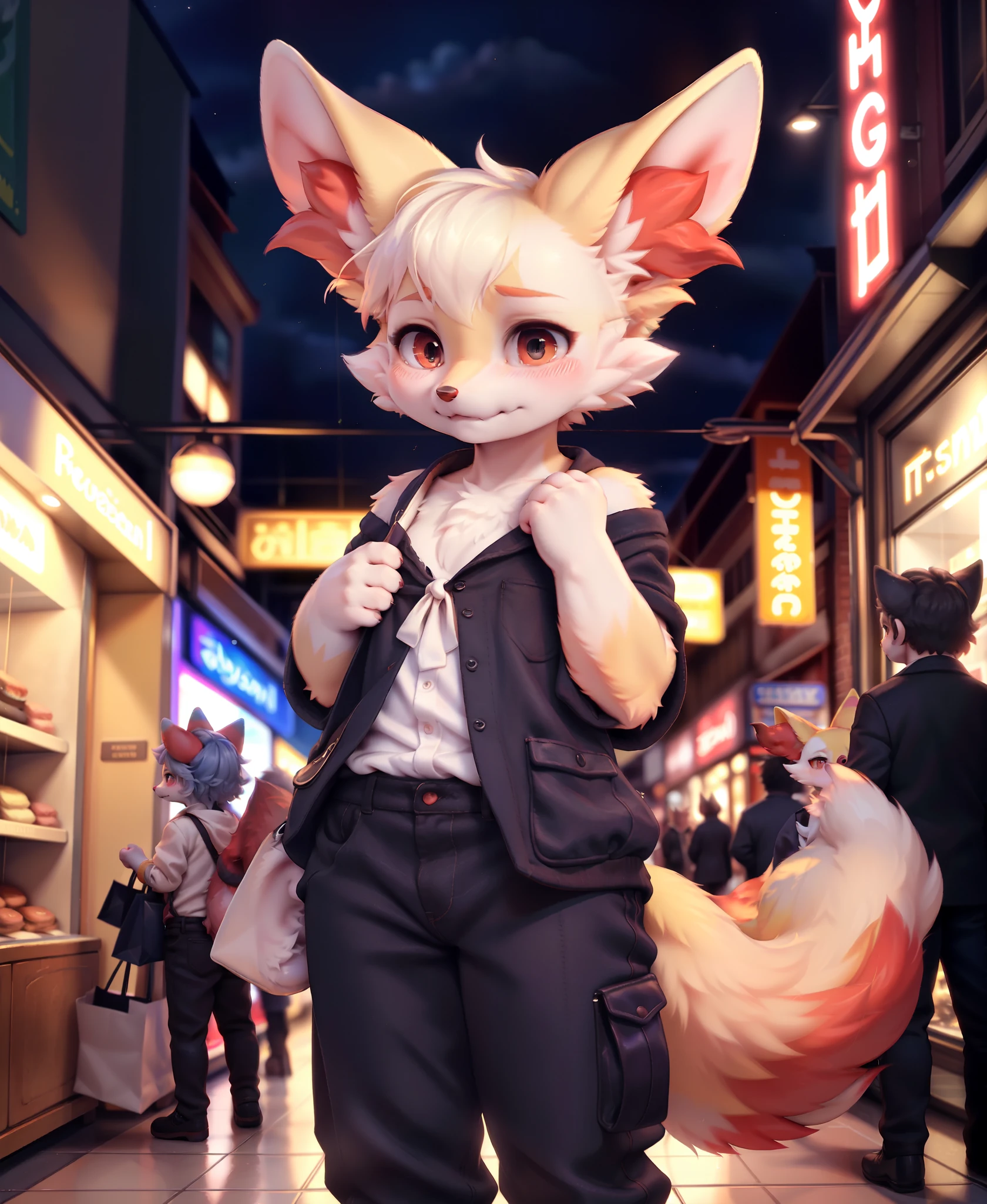 (uploaded On E621,8k, Raw Photo,high Resolution,high Quality), ((masterpiece)), ((small Braixen)),public, ((clothing)),shopping Mall, shy, blush, public ,(cinematic Lighting), Backlighting, (shaded),detailed Background, By Dagasi,(by Personalami), By Silverfox5213,[by Ruan Jia],