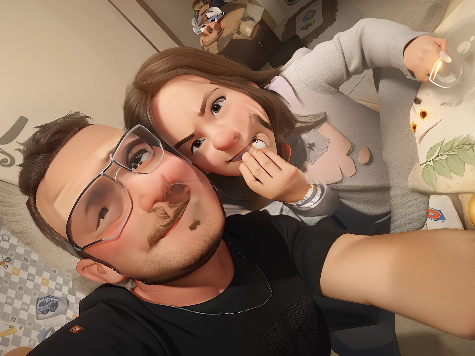Poster no estilo Disney pixar, alta qualidade, melhor qualidade, homem sexy branco, 30 anos cabelo grisalho barba preta, musculoso, com fundo em um restaurante a luz de velas