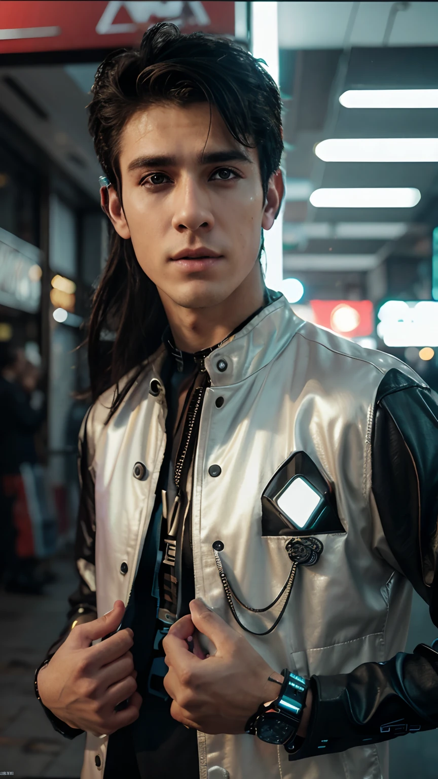 Change background cyberpunk handsome boy, realistic face, 8k, ultra realistic