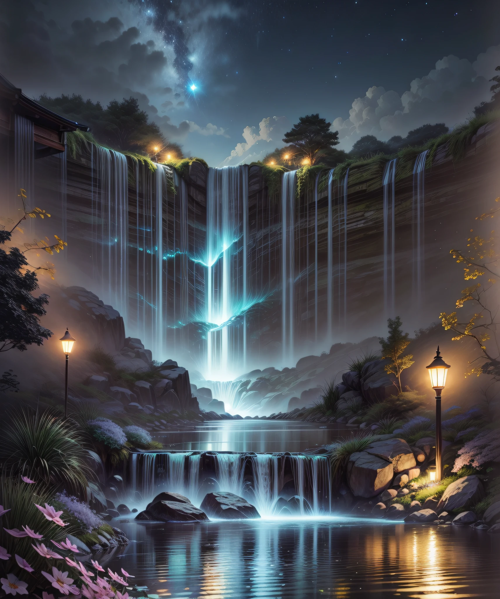 Bio-luminescence， waterfallr， blossoms， starrysky，glowworm，Dynamic graph。