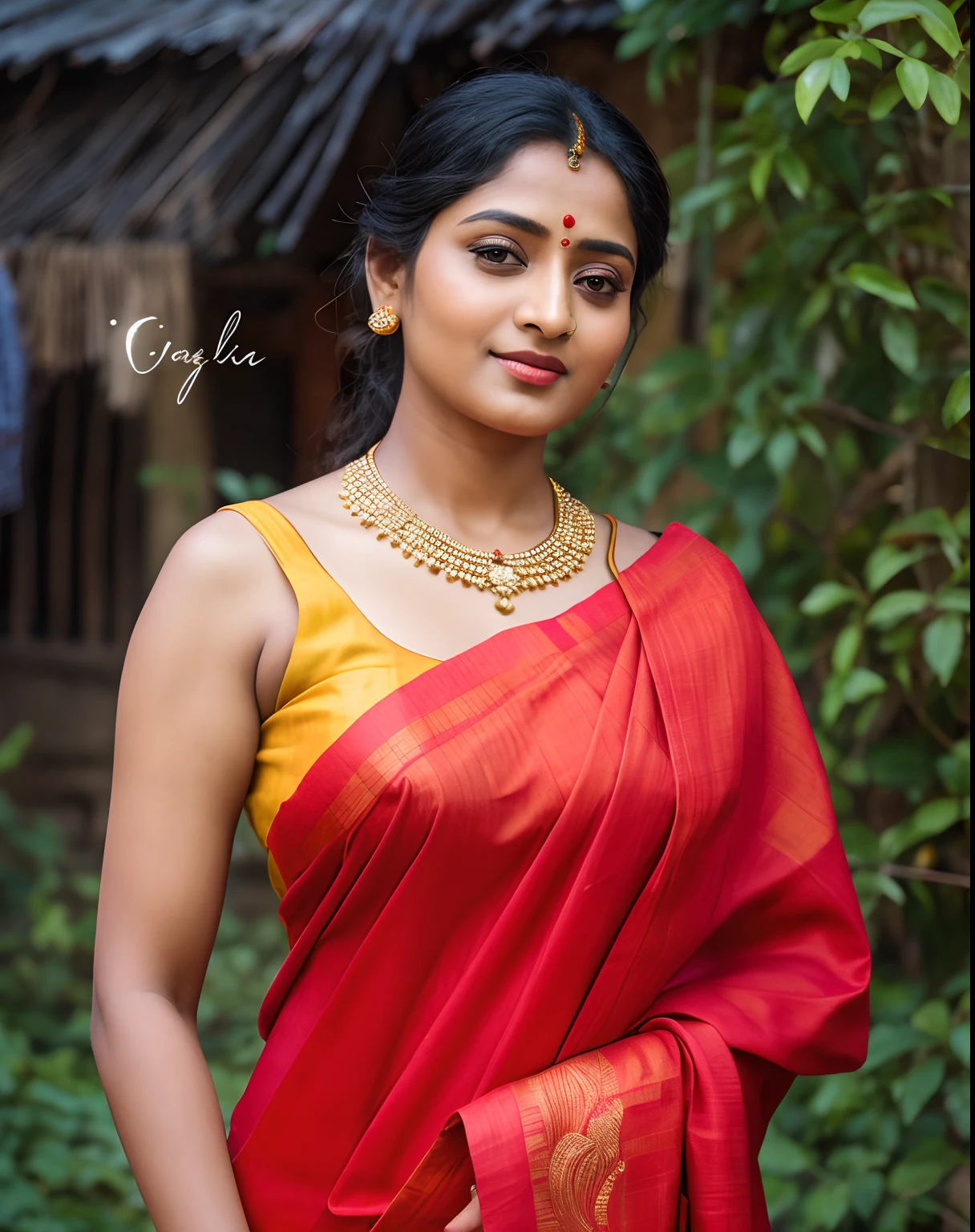 Foto RAW, face of Indian actress Farnaz Shetty, photorealistic, photography, full body shot, master shot, Saree model, model Photography, Indian saree shoot, village woman, sensual lust, sensual beauty, erotic photoshoot, bengali village woman, bengali housewife, bhabhi, aunty, bong girl, village sari, wearing Sari without blouse, seamless, strapless, village girl, village Sari style, vintage Indian Village Style sari draping , retro village wear, village style, no blouse saree, no blouse can be seen, traditional wear advertising photography, traditional wear brand shoot, masterpiece, realistic, realism, photorealism, high contrast, photorealistic Artstation 8k HD digital art trend of high definition and detailed realistic skin texture, ultra detail, realistic skin texture, armature, best quality, ultra high definition, (photorealistic:1.4),, high resolution, detail, raw photo, Re sharp, by Lee Jefferies Nikon D850 Film Stock Photo 4 Kodak Portra 400 Camera F1.6 Lens Rich Color Ultra Real Realistic Realistic Textures Dramatic Lighting Unreal Engine Trending at Art Station Cinestill 800,(pele altamente detalhada: 1.2), 8k UHD, DSLR, soft-lighting, alta qualidade, grain of film, Fujifilm XT3