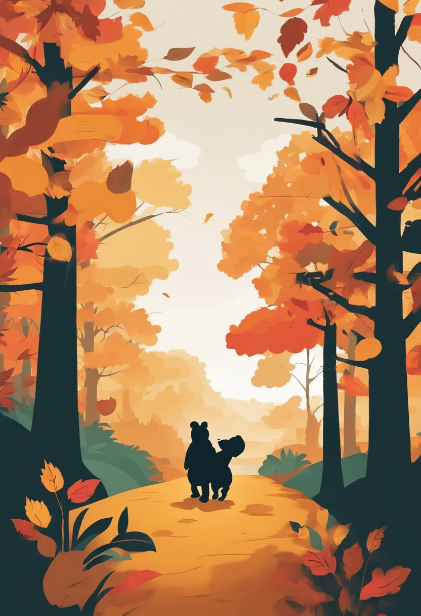 Winnie The Pooh, walking through a fall scene