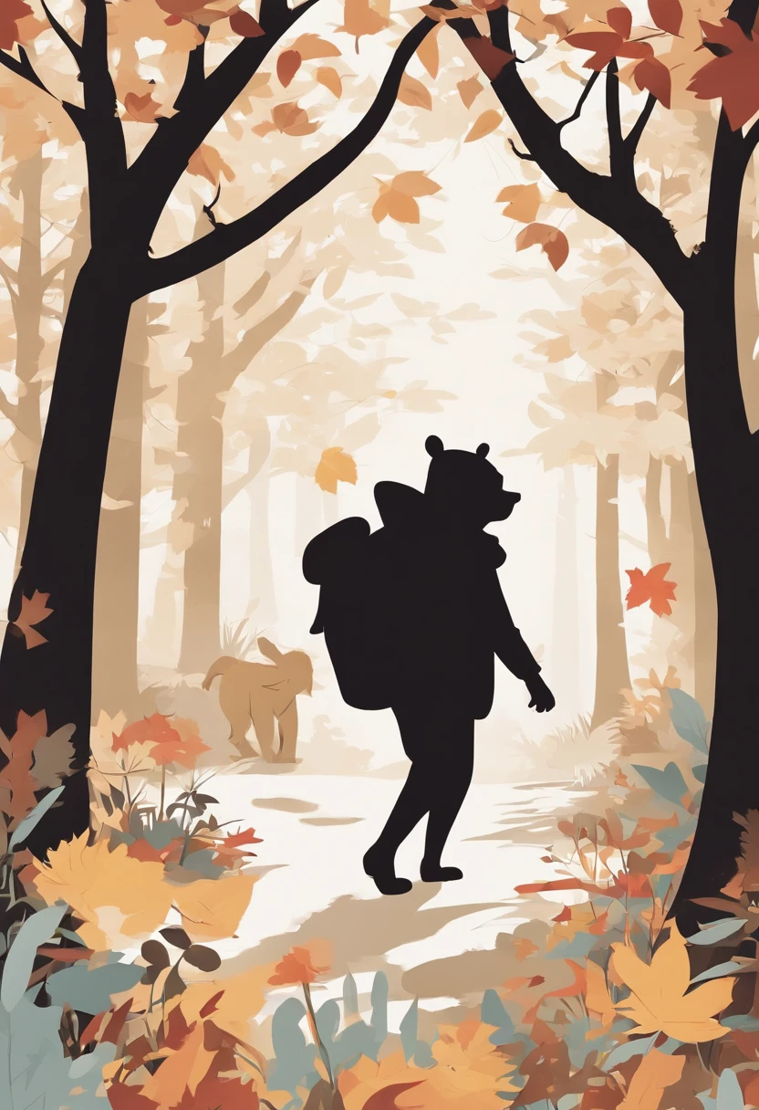 Winnie The Pooh, walking through a fall scene